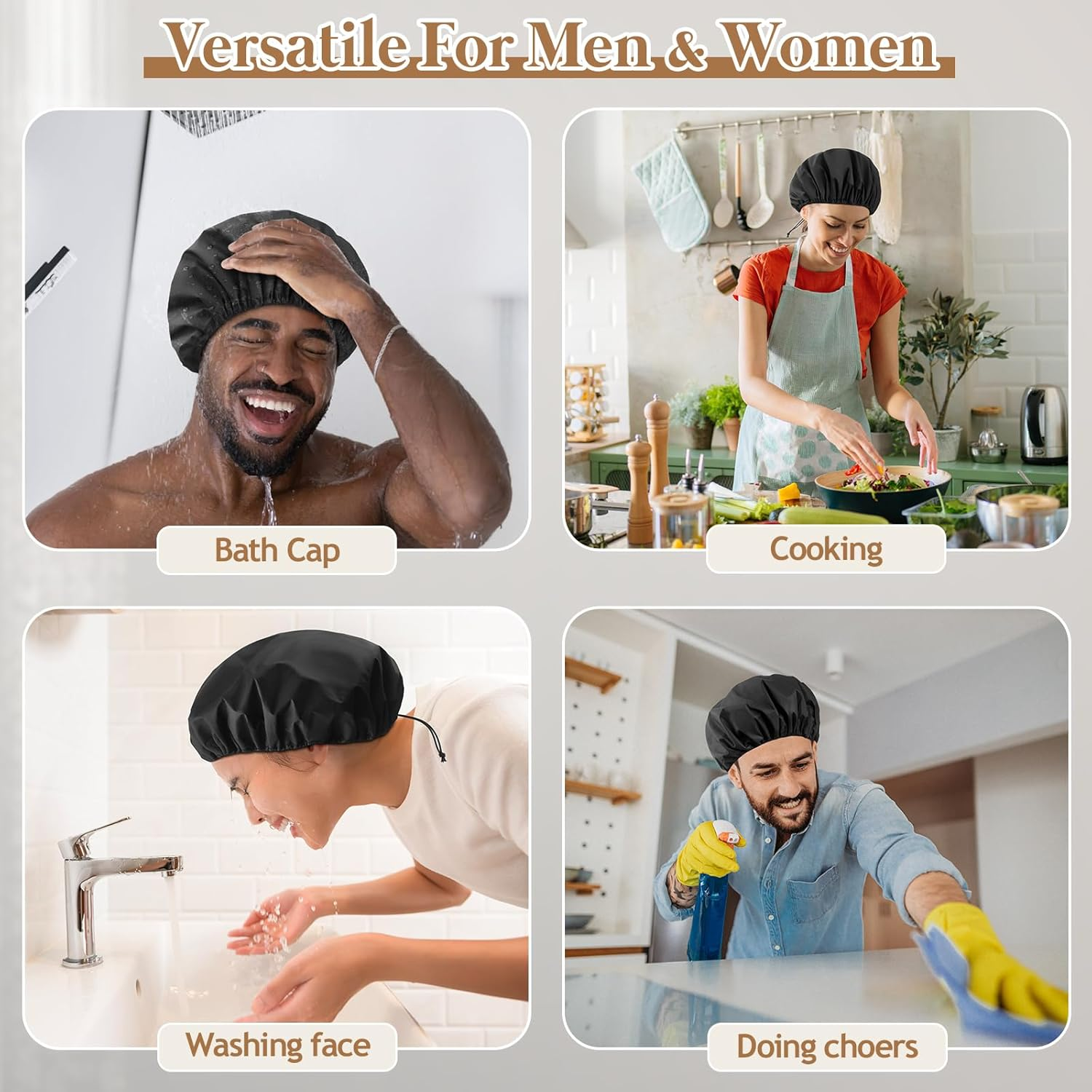 Sheomern 2 Pcs 13.5" Dual Waterproof Adjustable Terry Lined Shower Cap for Women Men, Large Shower Caps Reusable EVA Double Layer Bath Cap for Braids, Long Hair, Dreadlocks, Locs image number 4