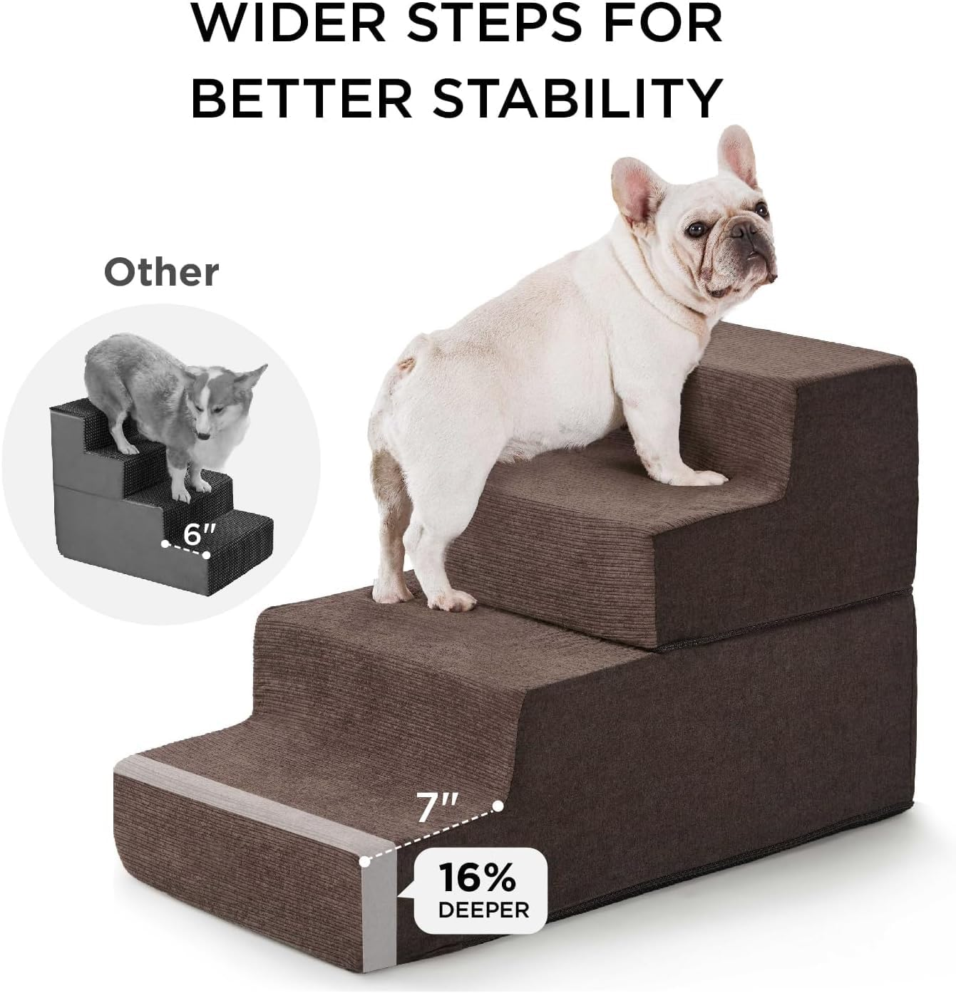 4 Tier Pet Steps for Sofas and Beds - Non-Slip Pet Ramps with Removable and Washable Shells - Training Steps for Small Dogs and Cats, Brown image number 3