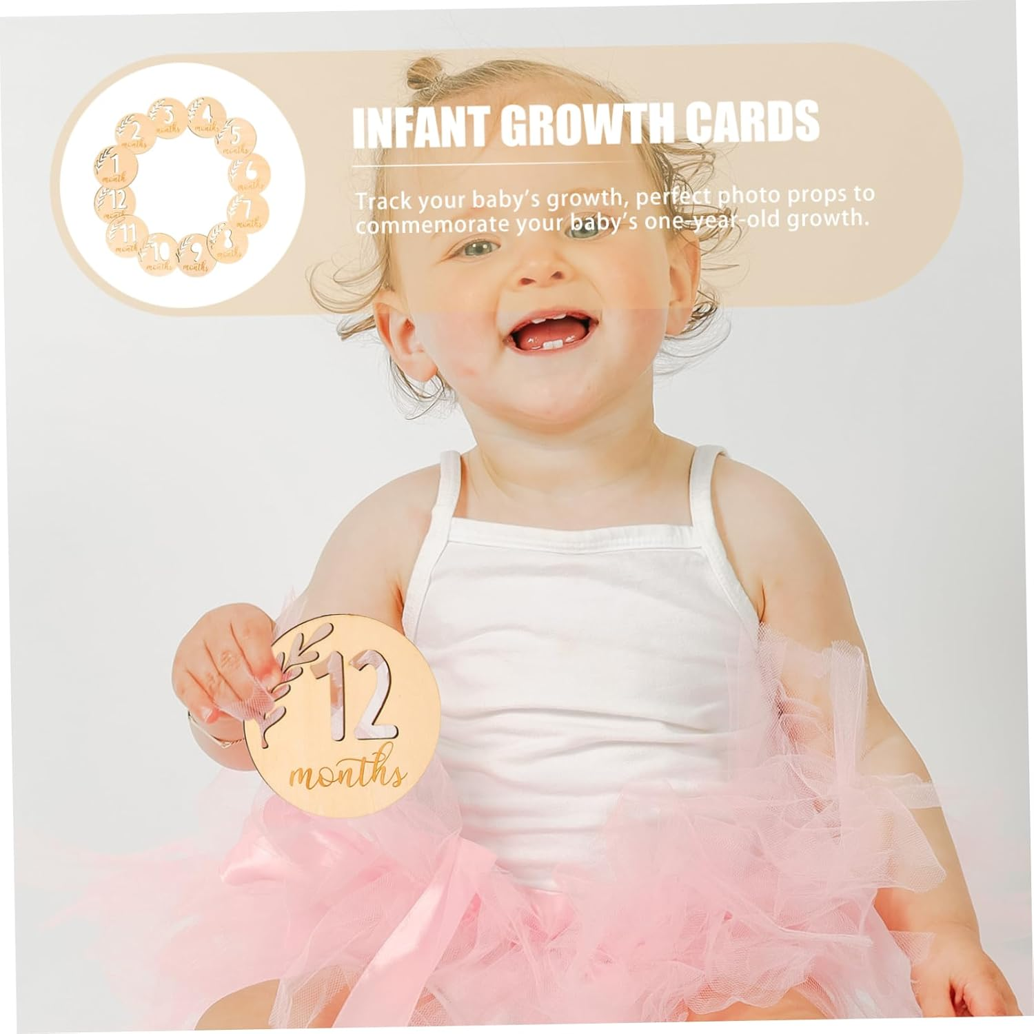 Sosoport 12Pcs Hollowed Wooden Milestone Cards for Newborn Photography Props Monthly Growth Cards for Boy Girl Boy Girl Birthday for Shower image number 1