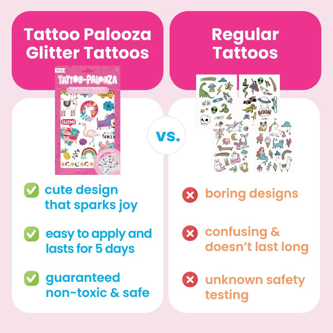 OOLY, Tattoo Palooza Skin-Friendly and Non-Toxic Temporary Tattoo for Kids - over the Rainbow, 3 Sheets
