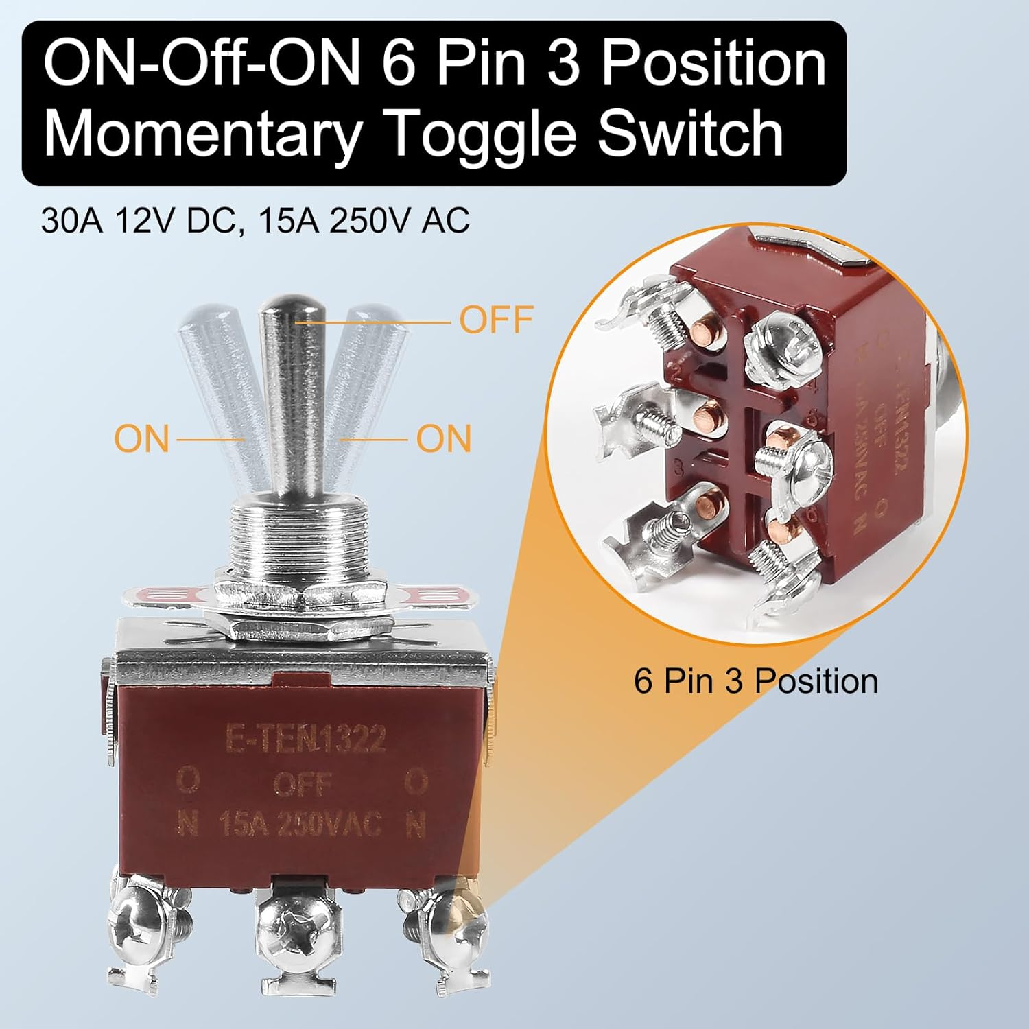 Waterproof Toggle Switch on off 2 Pin SPST DC 12V 30A Marine Toggle Switchat for Car Auto Truck Boat - 5 Pack (（On）-Off-（On）) - On-Off-On image number 6