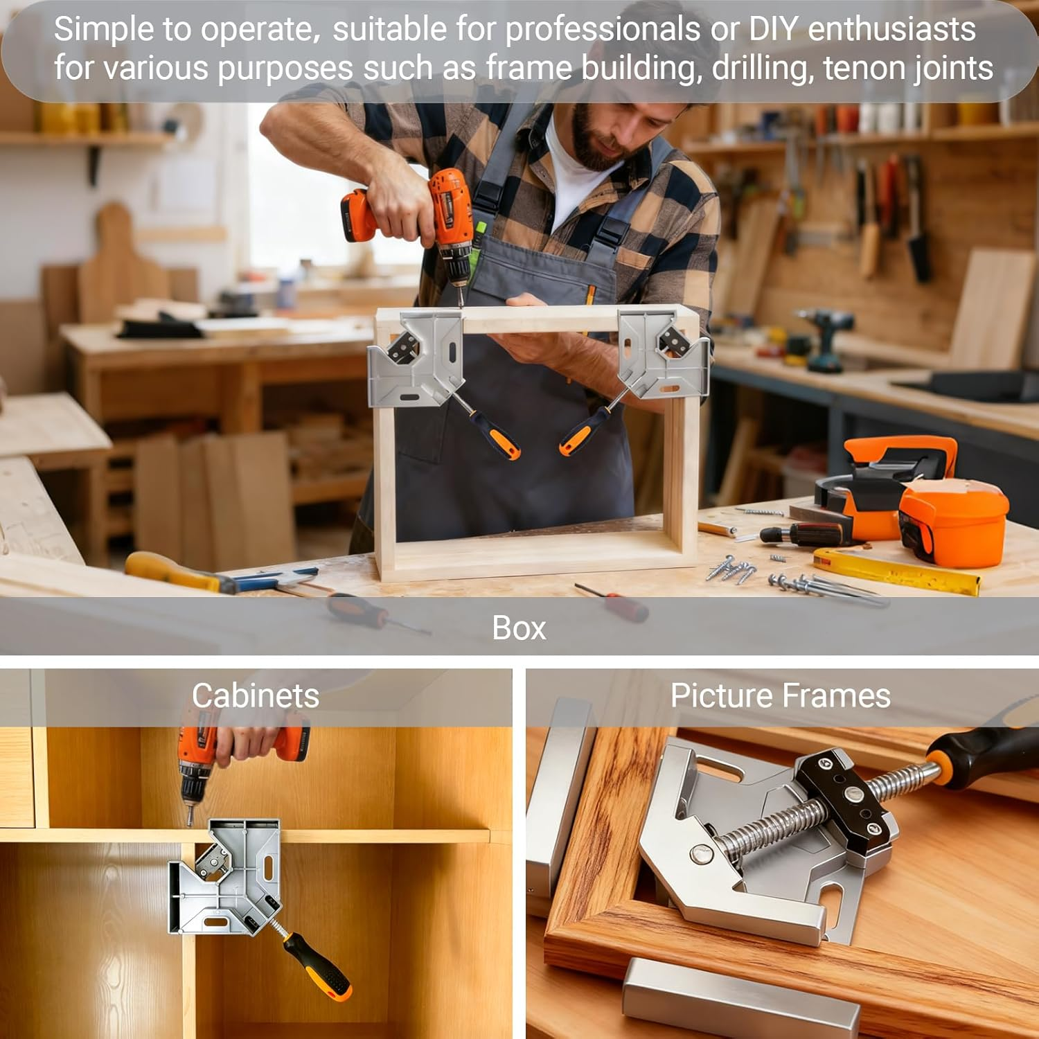 2 PCS Right Angle Clamps, 90 Degree Aluminum Alloy Corner Clamps with Adjustable Swing Jaw, Single Handle Frame Clamps for Woodworking, DIY image number 2