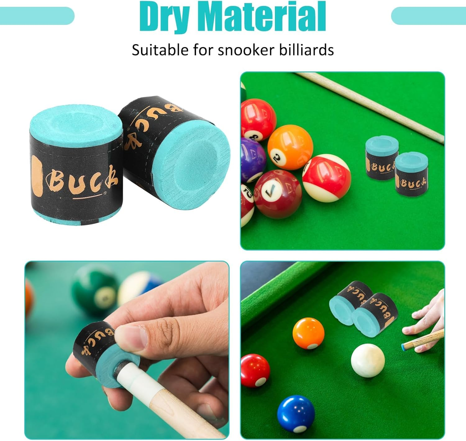 Cue Chalk Green, 2Pcs Pool Chalk Pool Cue Billiard Chalk Snooker Cue Chalk Dry Powder Snooker Cue Tips No‑Slip Professional Snooker Chalk Snooker Accessories for Billiard Tables Bars Home Sports image number 1