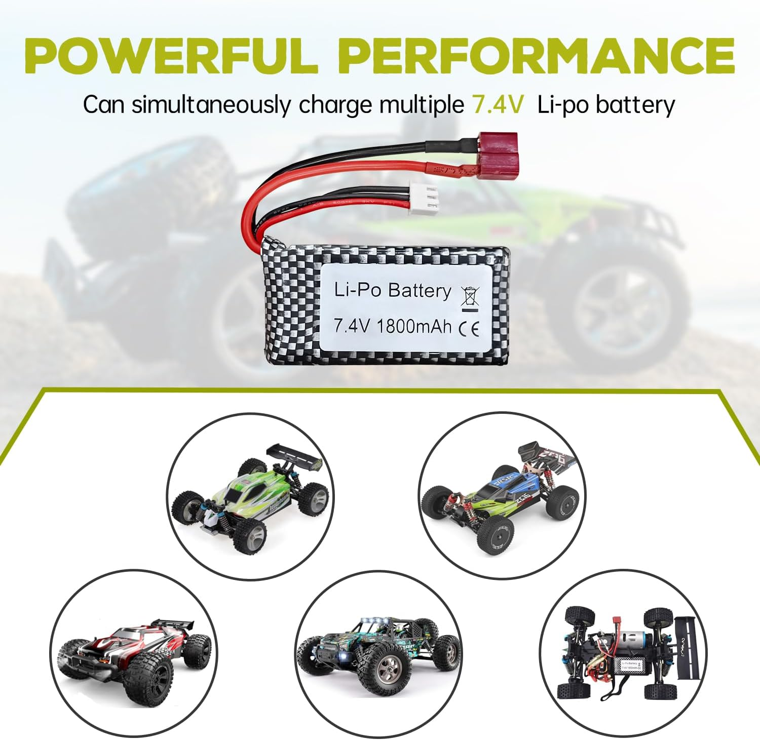 Fytoo 2Pcs 7.4V 1800Mah T-Head High Speed Lipo Battery for WLTOYS A959-B A969-B A979-B K929-B 144001 Remote Controlled High Speed Off-Road Vehicle image number 4