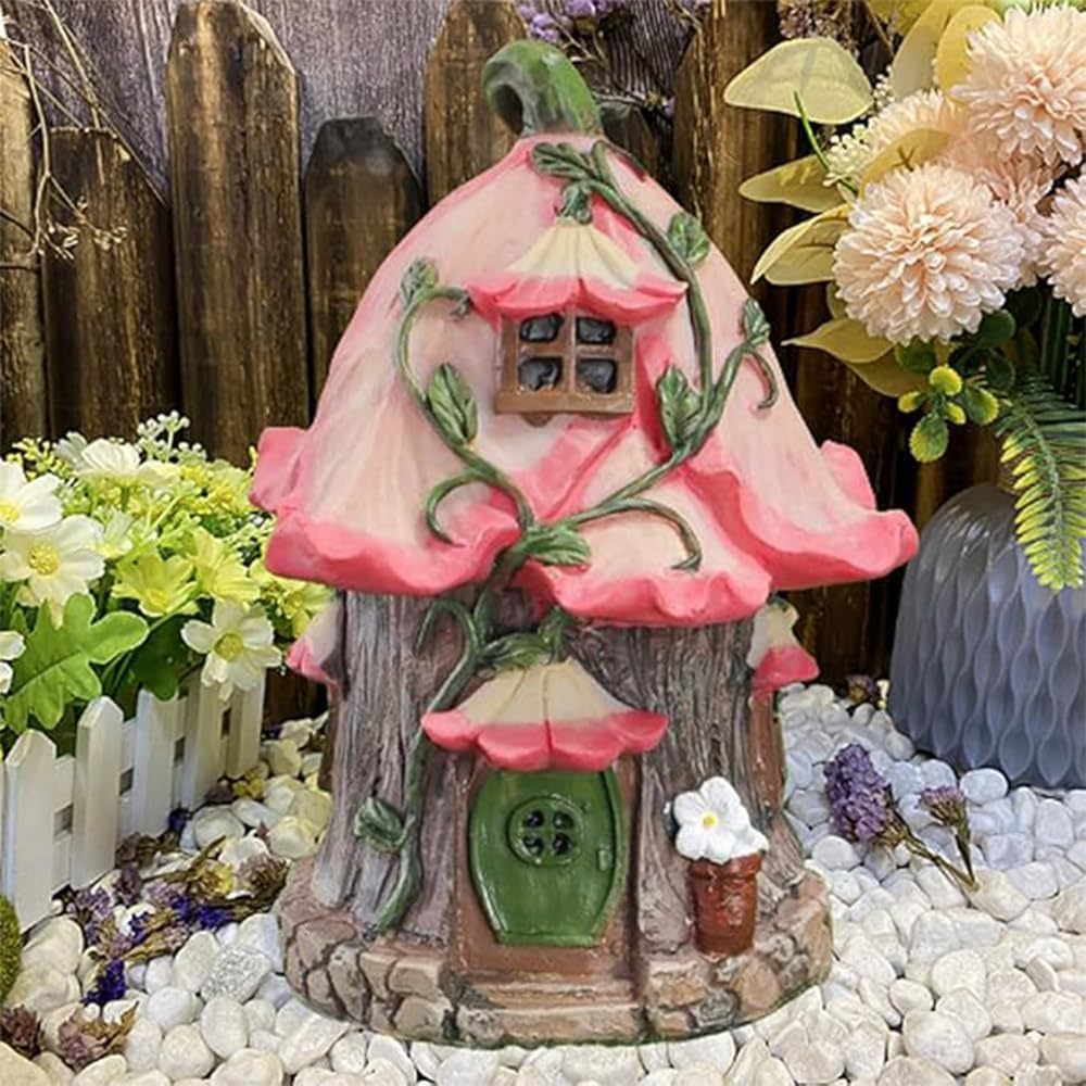 Fairy Garden Outdoor Statues Trees Decoration,Resins Miniature Fairy House Decorations,Exquisite Garden Cottage Figurines, House Patio Lawn Ornament Accessory image number 3