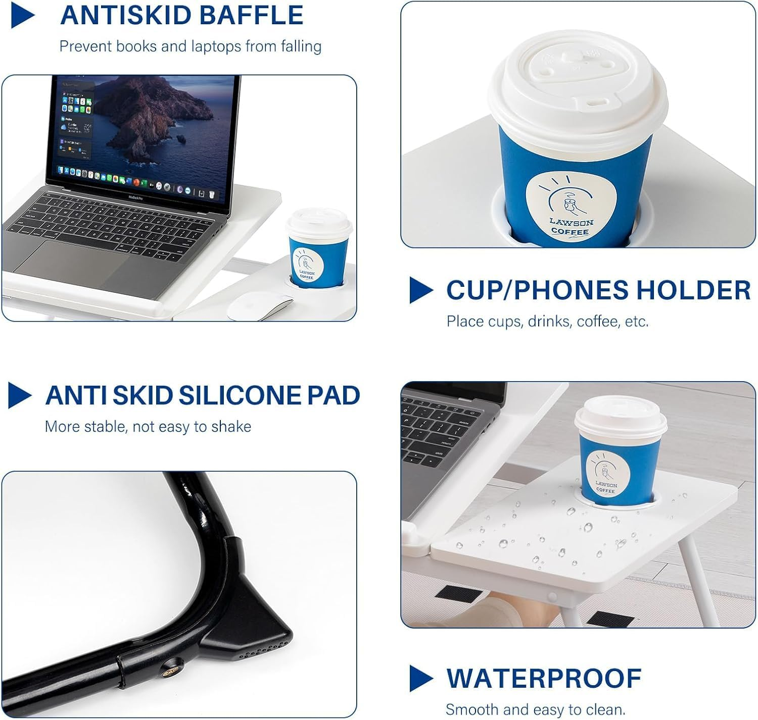 Folding Lap Desk, Foldable Laptop Stand Bed with Cup Holder,Portable & Lightweight,Lap Tablet Desk Breakfast Serving Tray for Sofa Couch (White) image number 6