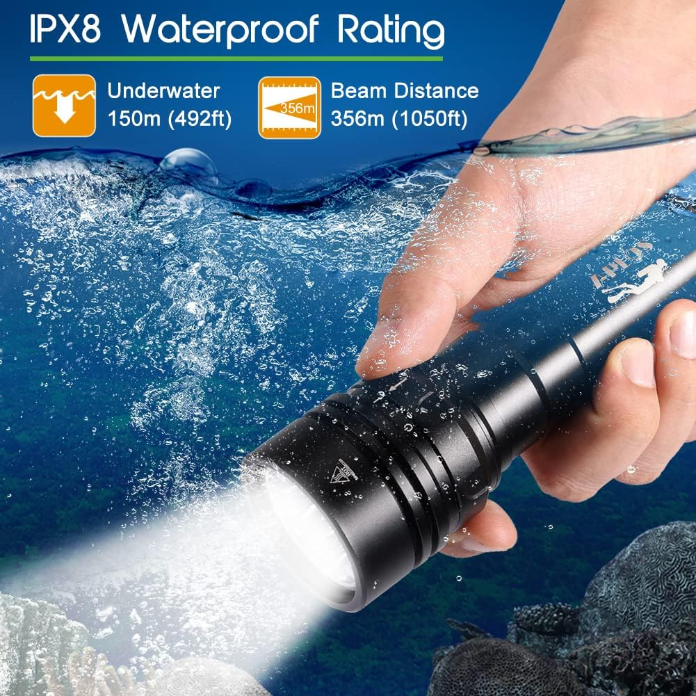 APLOS AP150 Dive Torch, 15000 Lumen, Underwater 150M, Scuba Diving Light with Rechargeable Batteries and Charger image number 5