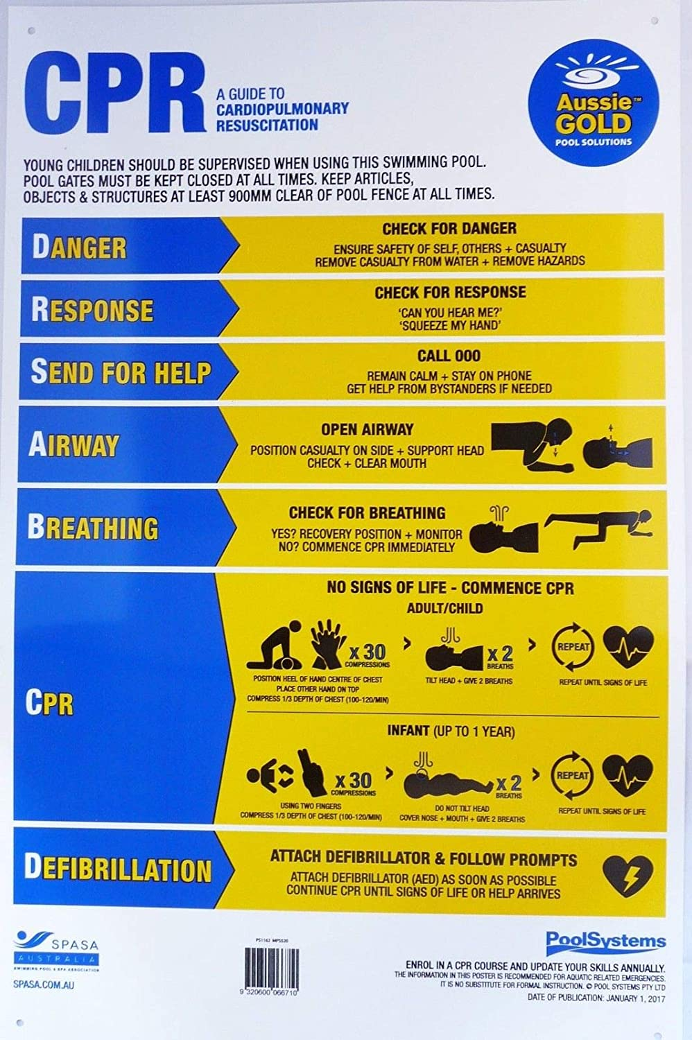 CPR Pool Sign 2022 Updated DRSABCD PVC Swimming Pool Safety Sign - Aussie Gold image number 4