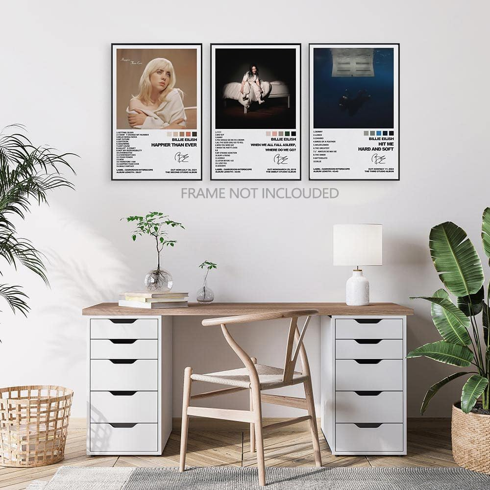 ZIENVE Billie Album Cover Posters, 3 Piece Eilish Print Music Canvas Wall Art Album Cover Signed Limited Posters Aesthetic Home Room Decor, 30 X 40Cm Unframed image number 2