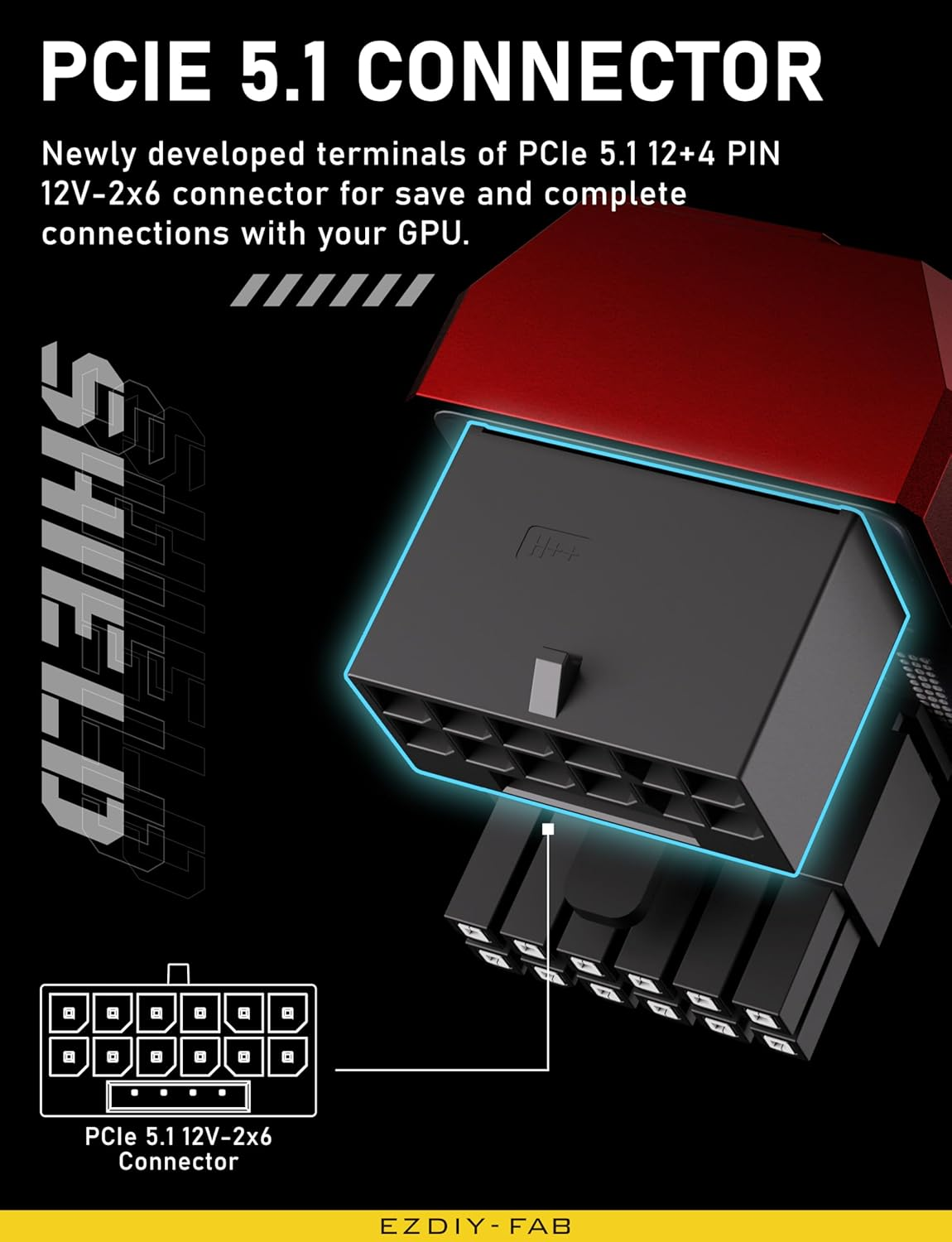EZDIY-FAB Pcie 5.1 Adapter - 600W 12+4Pin, 16Pin 12VHPWR GPU Power Connector, 12V-2X6 GPU Adapter,180 Degree Right Angle - Compatible with RTX 3090Ti, 4070Ti, 4080, 4090 GPU- STD Type, Red, 1 Pack image number 4