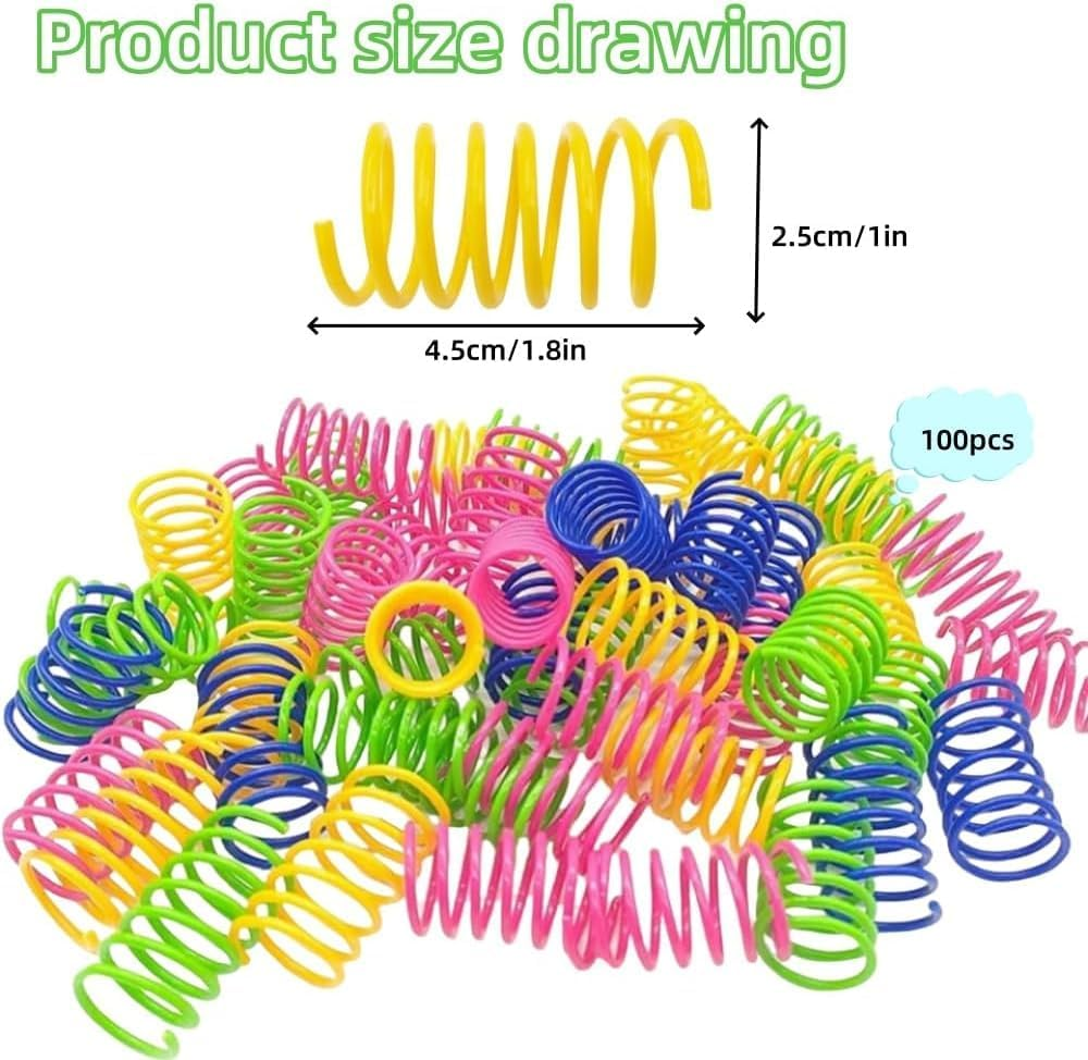 Cat Spiral Spring Toy, 100Pcs Cat Creative Toy to Kill Time and Keep Fit Interactive,Kittens Toys Plastic Coil Spiral Springs for Swatting, Active Healthy Play (Random Color) image number 1