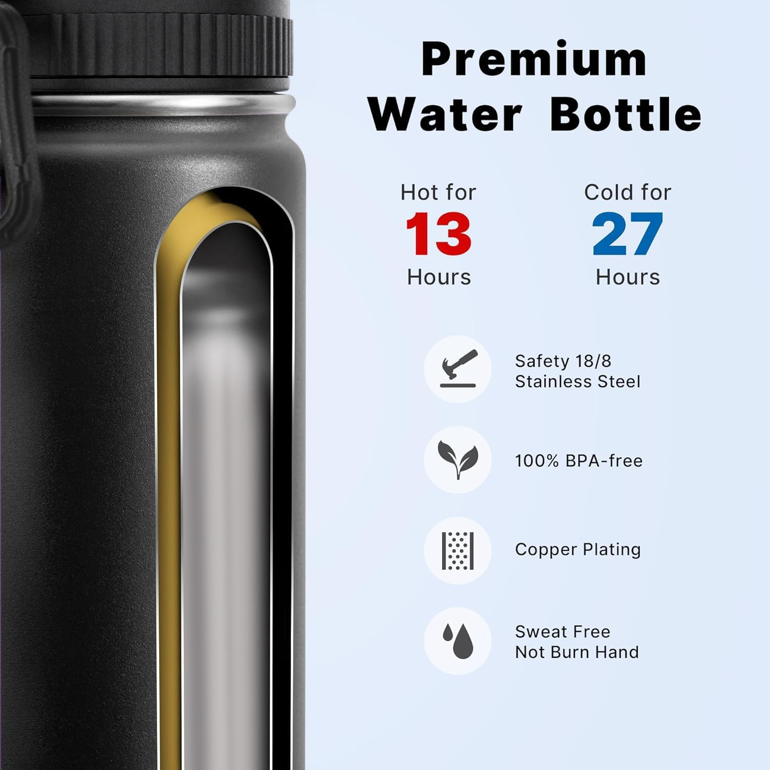 Koodee 470Ml Water Bottle for Kids Stainless Steel Vacuum Insulated Sports Water Bottle with Straw Lids, Reusable Leak Proof Water Flask for School(16Oz Black) - Green image number 6