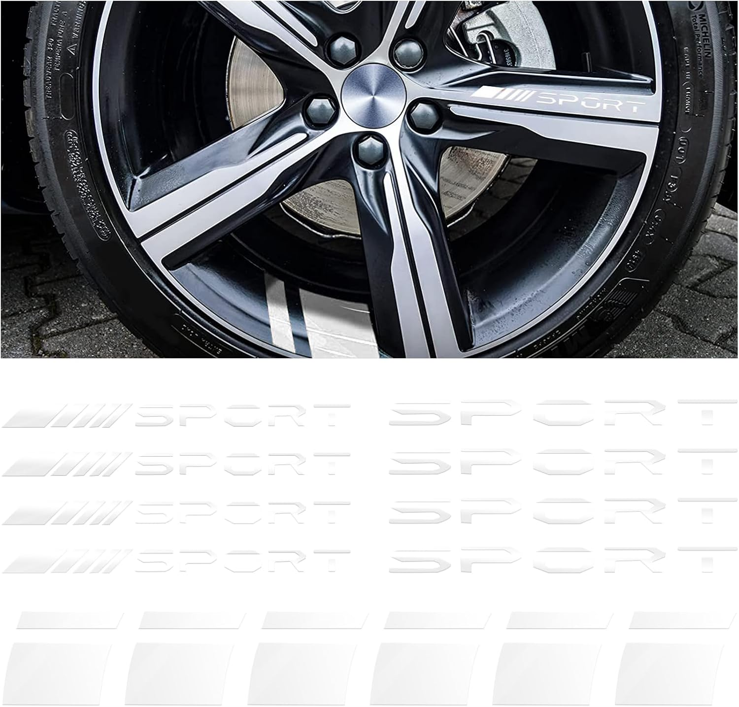 14 PCS Car Decal Stickers, Sport Logo Car Rear Stickers & Mirror Decals, Auto Wheel Reflective Personality Stripes, Sport Emblem Wheel Rim Decor Stickers for All Vehicles (Black) image number 5