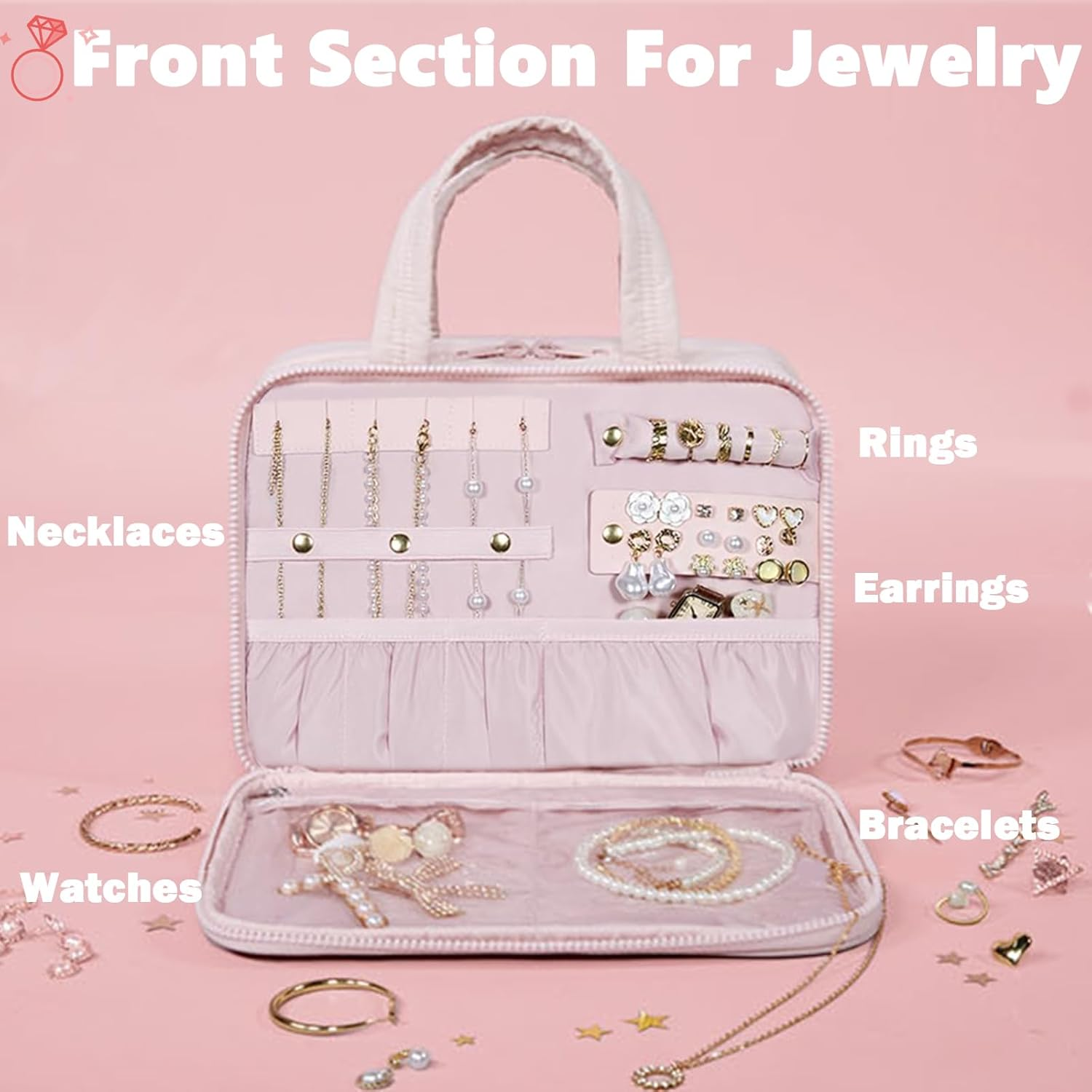 Blissora Hanging Travel Toiletry Bag for Women Men Valentines with Jewelry Organizer, Waterproof Cosmetic Bag Makeup Case Large Capacity, Travel Essentials, Travel Accessories Women (Beige, L) image number 3