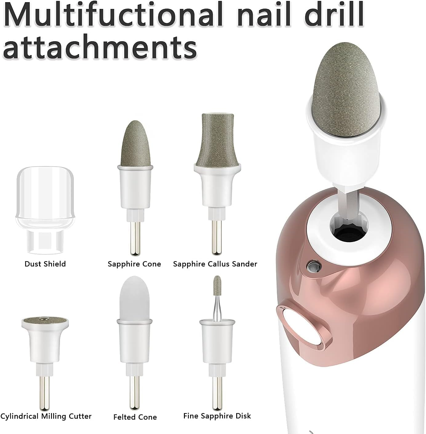 POLAMD Portable Electric Nail Drill,Manicure Pedicure Kit, File Set,Cordless Drills Machine, 5 Speeds Hand Foot Care Tool for Home Salon Use(White) ,1.0 Count