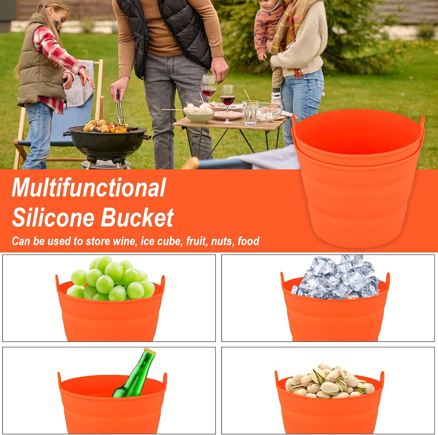 NQEUEPN 2Pcs Reusable Silicone Grease Bucket Liners, Silicone Grease Bucket Liner for Traeger Drip Tray Liner for Pit BOSS Pellet Grill Traeger Pro Series Ironwood 650/885 Grill Accessories (Orange)