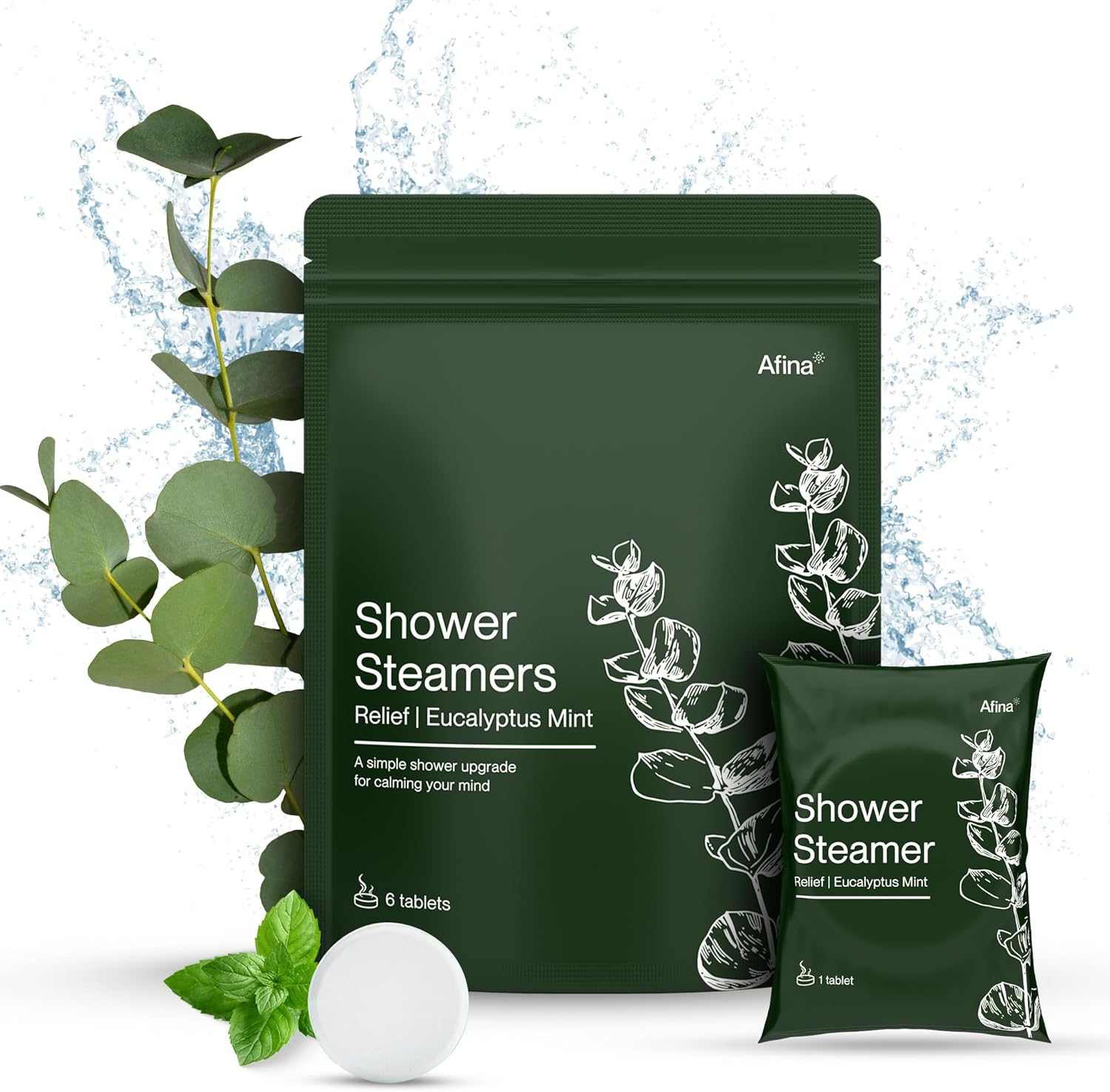 Afina Shower Steamers | Relief | Eucalyptus Mint | Natural Aromatherapy for Stress Relief and Relaxation | Spa Gifts for Women & Men (6 Count) image number 3