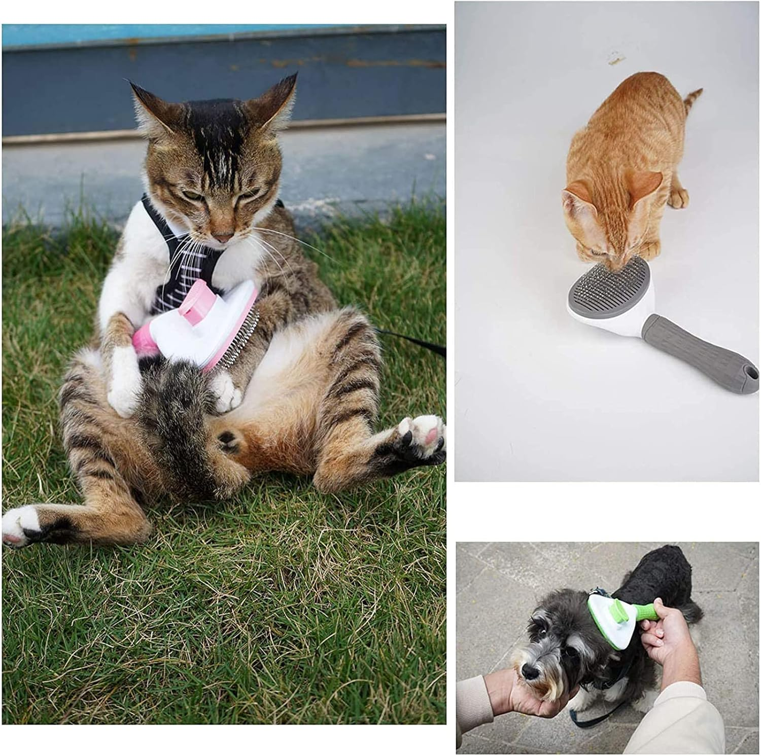 Dog/Cat Brush Grooming Comb,Self Cleaning Slicker Brushes with Smooth Handle,Pet Grooming Tool with Cleaning Button for Cat Dog Shedding Tools Massage Clean Tangled Brush(Grey) - Blue image number 2