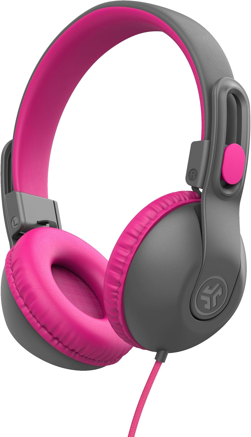 Jlab Jbuddies Studio 2 On-Ear Kids Wired Headphones, Grey/Pink, Toddler Headphones, Kid Safe, Studio Volume Safe, Volume Limiter, Folding, Adjustable, Noise Isolation, with Mic image number 5