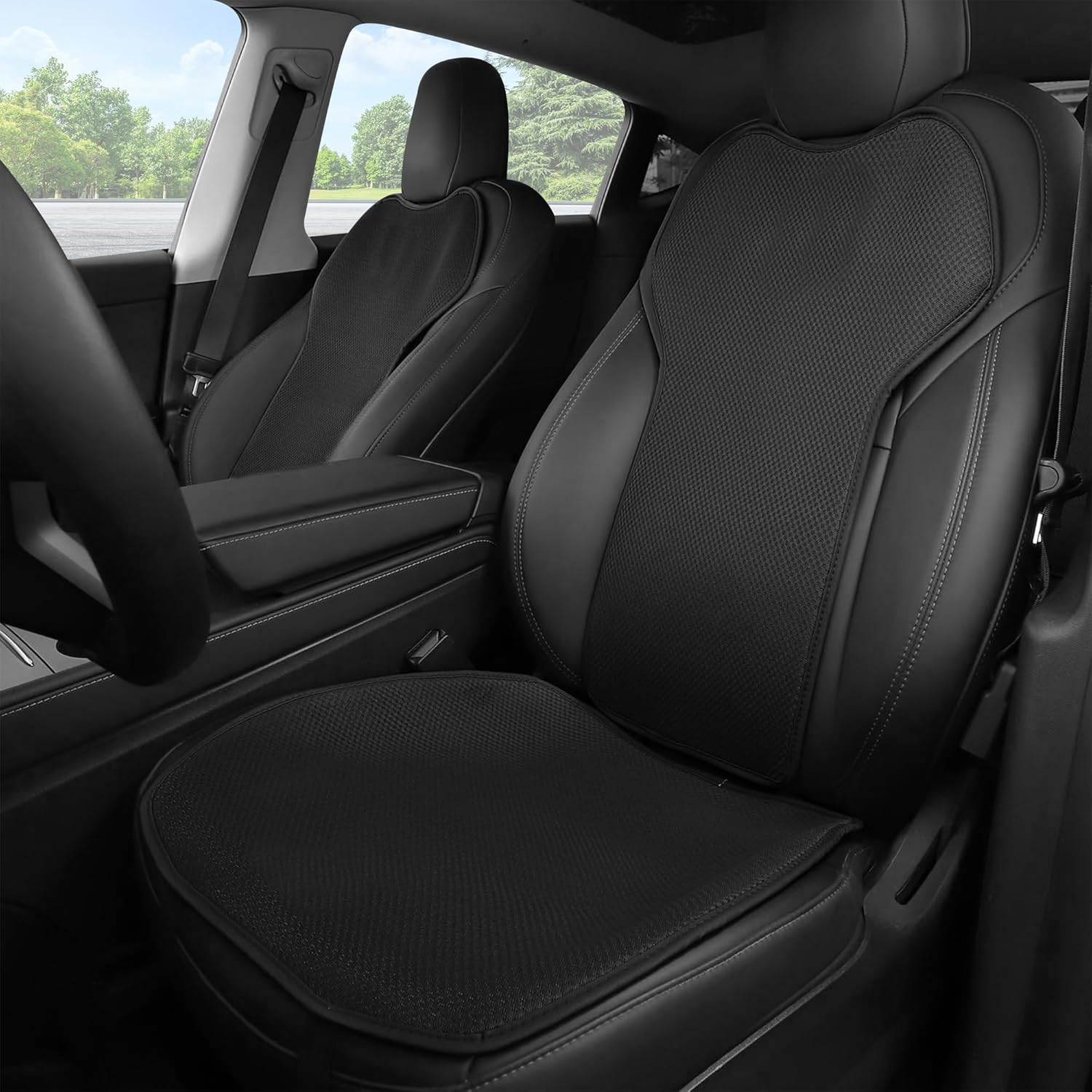 Car Seat Covers Sets for Tesla Model Y Juniper/Model 3 Highland, Ice Silk Front Bottom Seat Protectors Back Cushion, Anti-Slip Breathable Cooling Pad for Model Y/3 Accessories 2017-2026 (White)