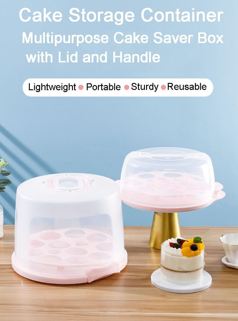 WADY Cake Carrier with Lid and Handle, Bpa-Free Cake Containers Cake Holder for Cake with 2 Handles Cupcake Carrier - Plastic Cover Two Sided Base for Transport Pies Nuts Fruit Perfect Gifts (8 Inch) image number 1