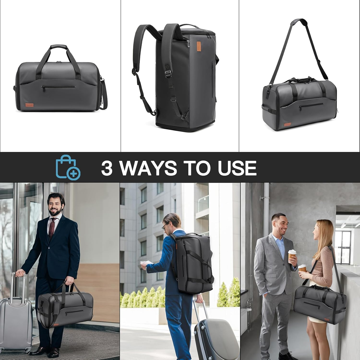 Garment Bags for Travel,45L Carry on Convertible Garment Duffle Bag for Men Women - 3 in 1 Hanging Suit Travel Bag with Shoulder Strap, Grey, 1.72 Feet X 0.85 Feet X 0.43 Feet, Professional Travel image number 3