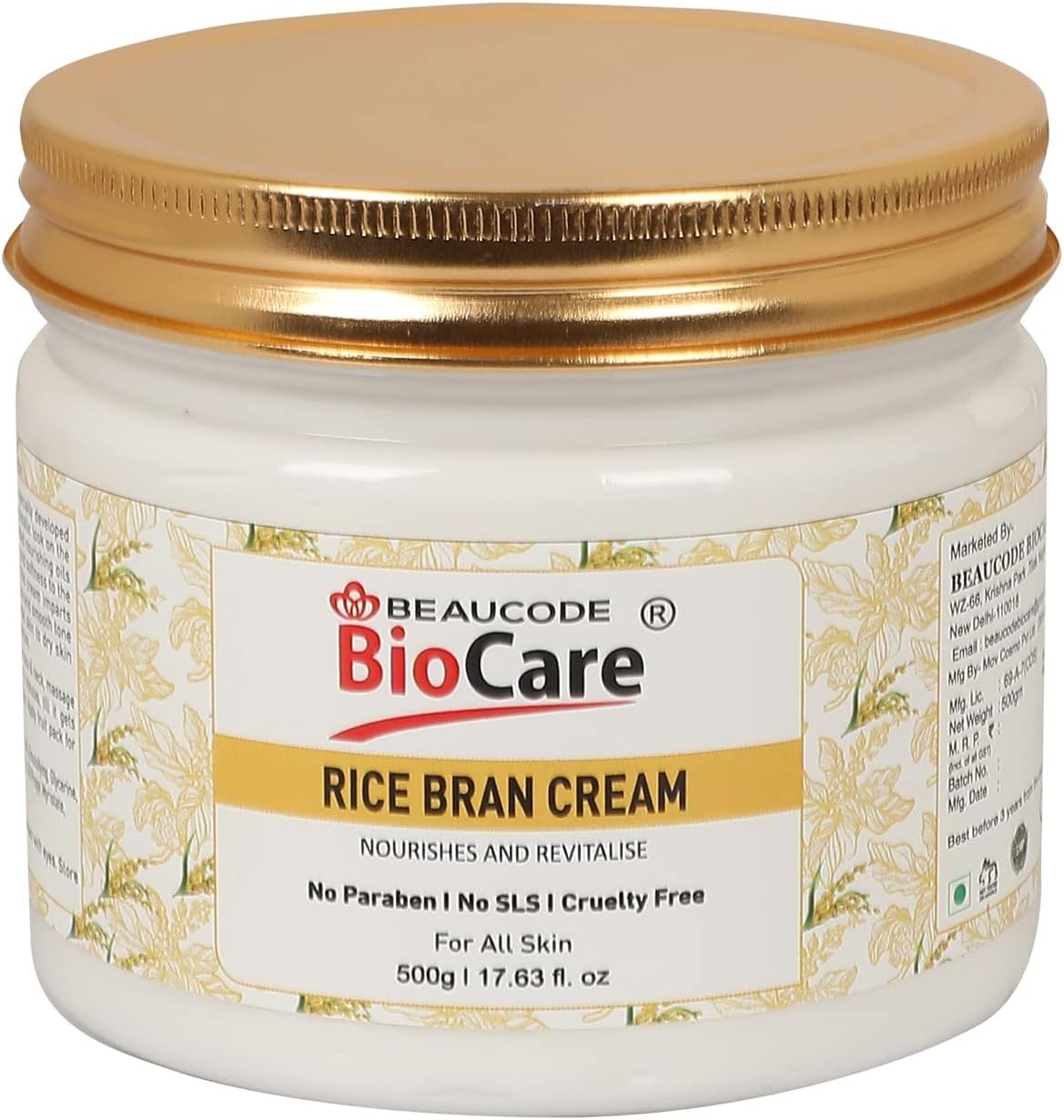 BEAUCODE Biocare Rice Bran Face & Body Cream | Nourishing and Revitalise | Whitening and Brightening | Softening and Nourishing Cream | No Paraben | No SLS| for All Skin -500G image number 5