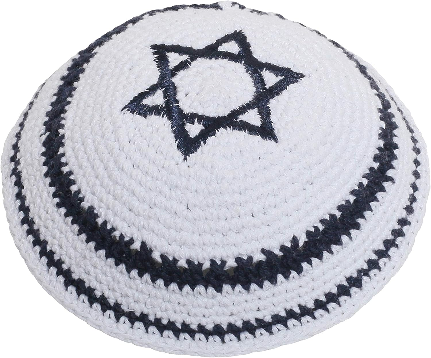 KIPPIK Star of David Jewish Kippahhatfor Men & Kids with Clip Beautifully Knitted, Breathable, Comfy, Soft, Kippa Celebrating, Praying, Studying, Synagogue Blue Magen David with Line - Beige  White image number 5