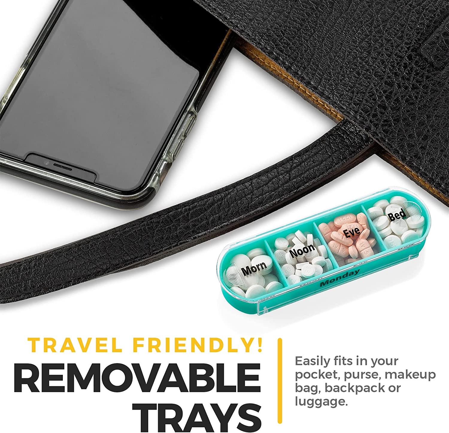 Stackable Daily Pill Organizer - (4 Times a Day) Weekly Medication Reminder - Premium Weekly AM/PM Pill Box with 7 Individual Stacking Cases, a Everyday Medicine Organizer for Vitamins image number 4