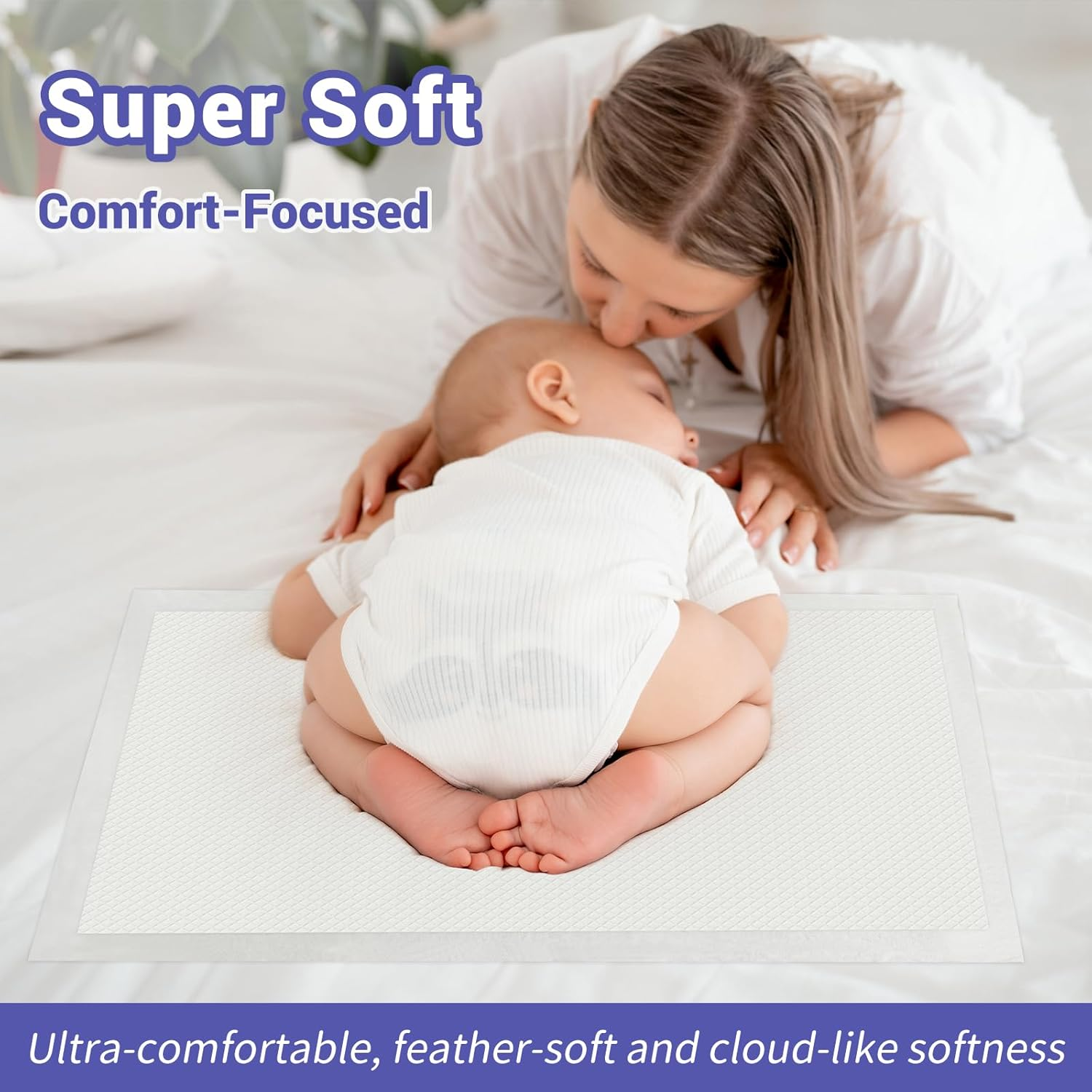 100 Pack Disposable Changing Pads for Baby [24" X 18"] Super Absorbency Disposable Underpads Large Toddler Pads Absorbent Fluff Protective Bed Pads Disposable Diaper Changing Pads, Leakproof image number 1