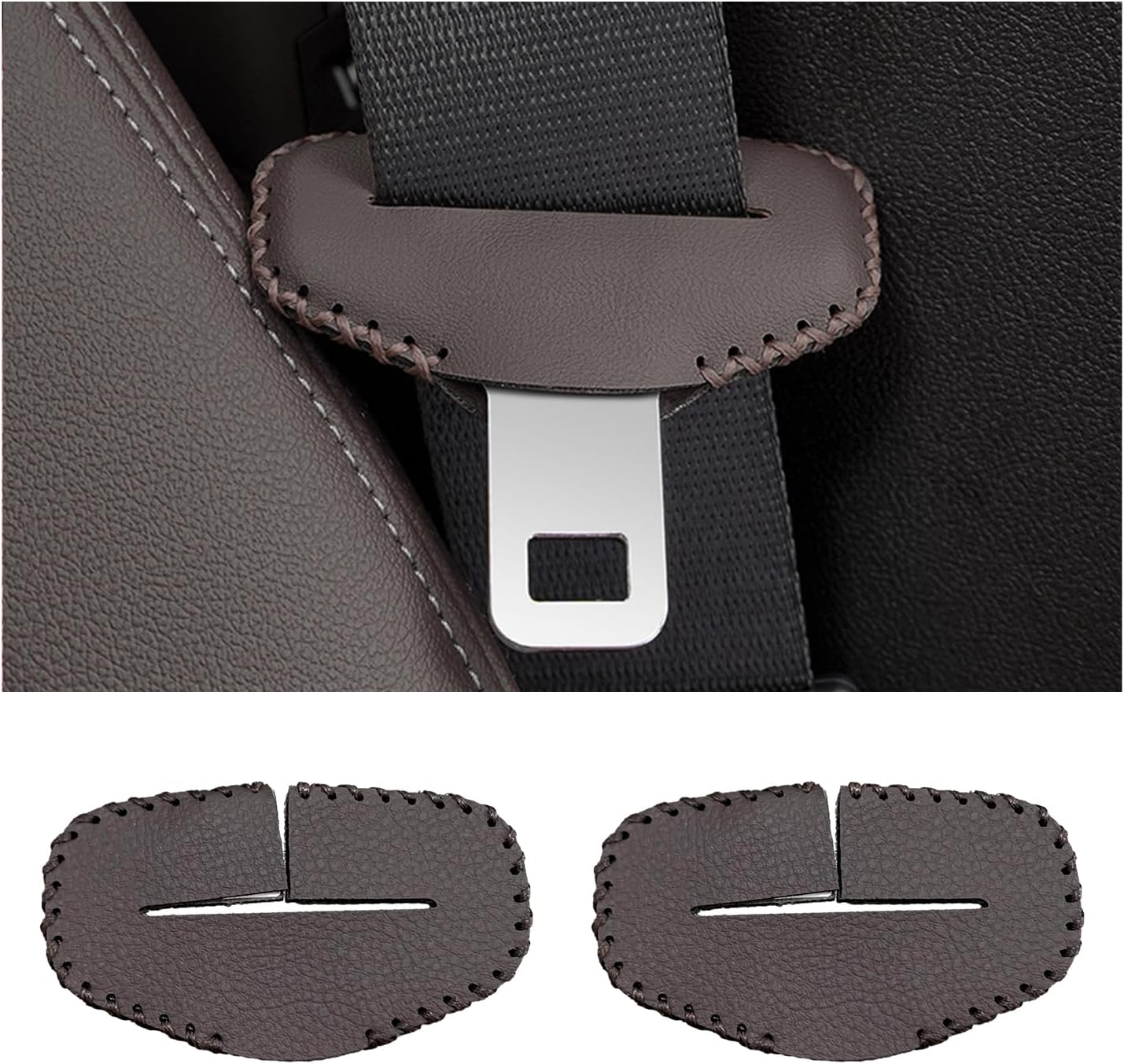 Augeny 2PCS Seat Belt Buckle Cover, Anti-Scratch Leather Car Seat Belt Silencer Clip Holster, Auto Seat Belt Buckle Protector, Universal Interior Decor Accessories for Most Vehicles (Black)