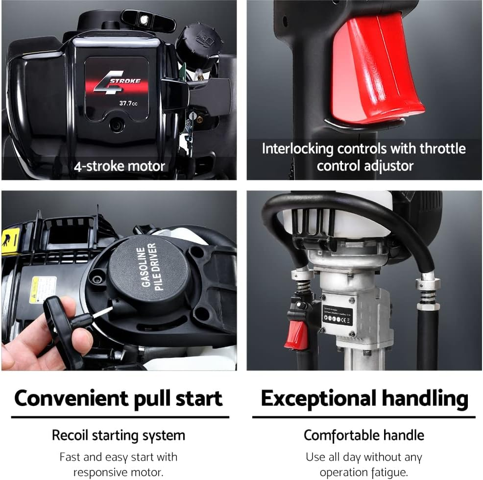 Petrol Post Driver 4-Stroke Rammer Pile Star Picket Fence Hole Black Heavy Duty Tool image number 4