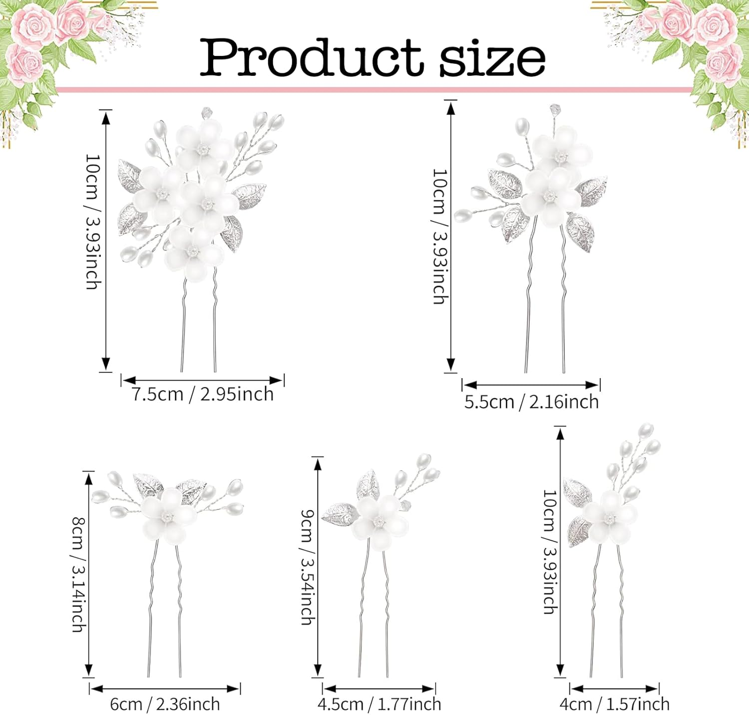 Xlwen Pack of 5 Bridal Hair Accessories, Wedding Hair Pins, Perfect for the Bride, Bridesmaid or Flower Girl