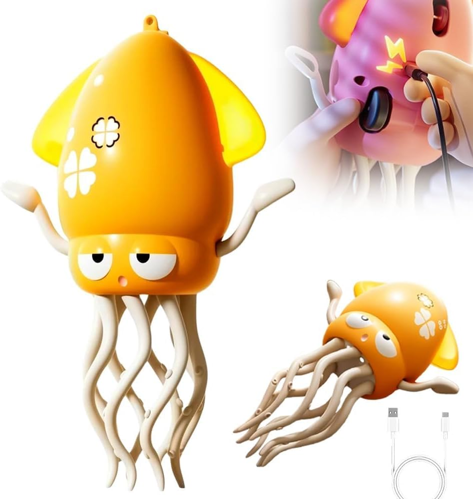 Electric Dancing Octopus Toy, 2025 New Crawling Dancing Automatic Obstacle Avoidance Octopus Sensor Toy,Creative Magic Crazy 8-Leg Action Obstacle with LED Lights & Music,Self-Navigating (A-Yellow)