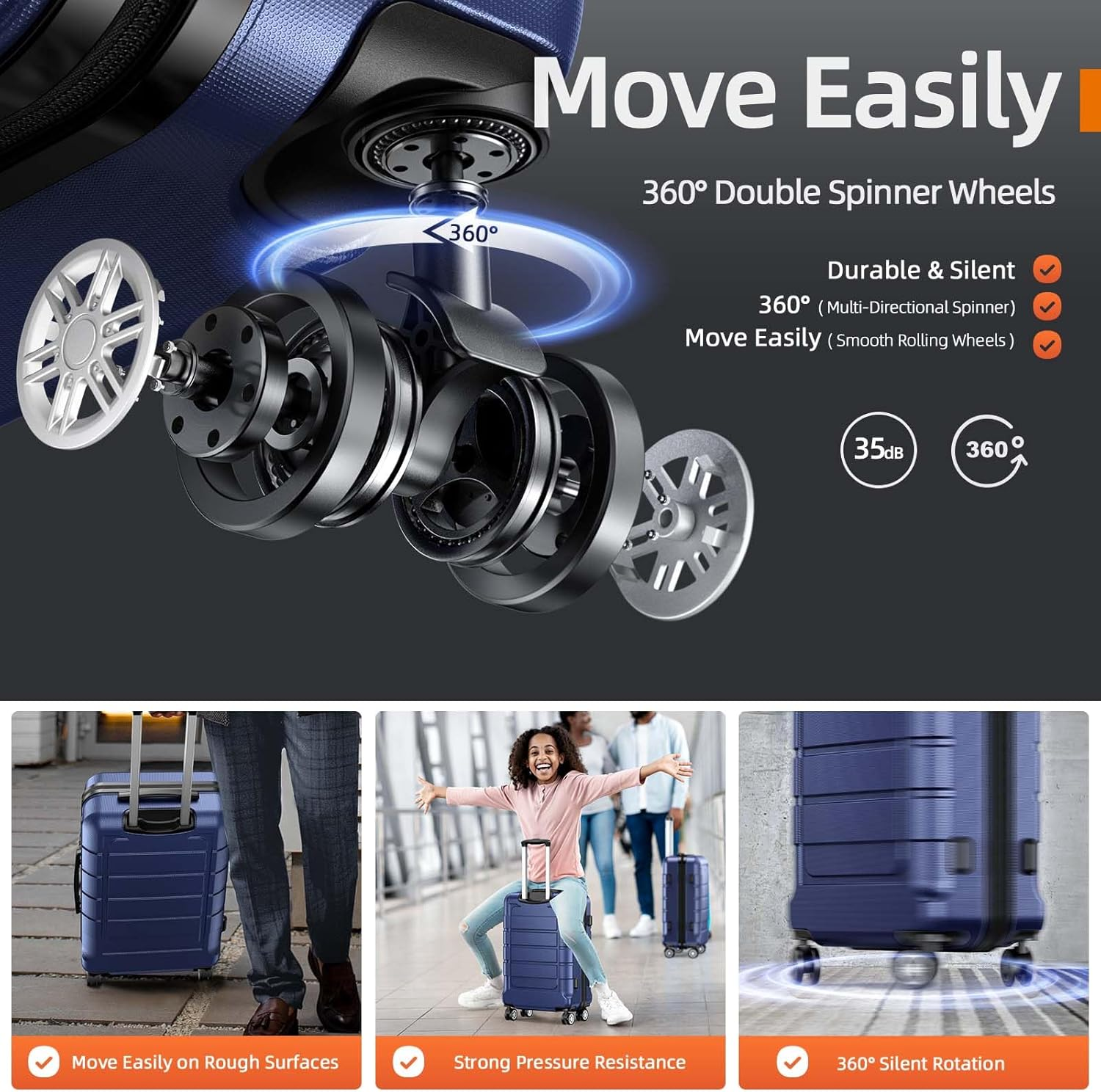 SHOWKOO Luggage Sets Expandable PC+ABS Durable Suitcase Double Wheels TSA Approved Lock Deep Blue 3Pcs image number 4