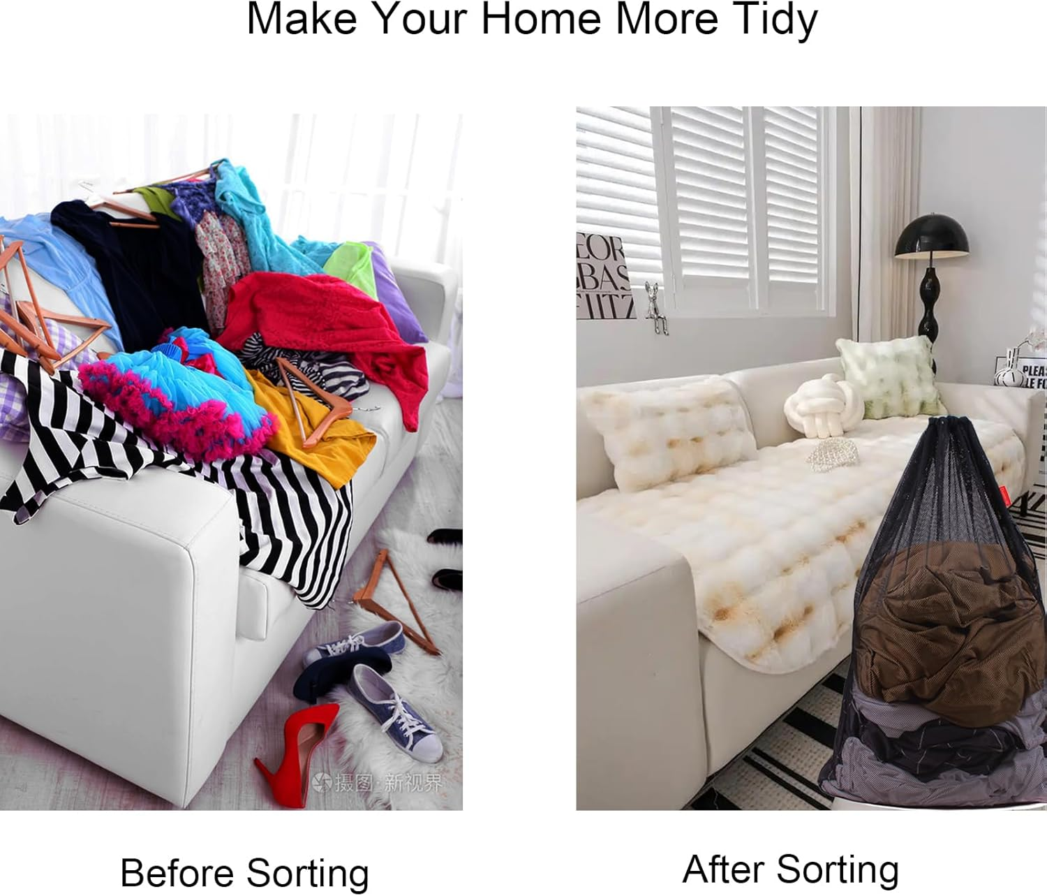 Duomiw Mesh Laundry Bag Heavy Duty Drawstring Bag, Factories, College, Dorm, Travel and Apartment Dwellers, 24 X 36 Inches, 2 Pack, Black - Black image number 4