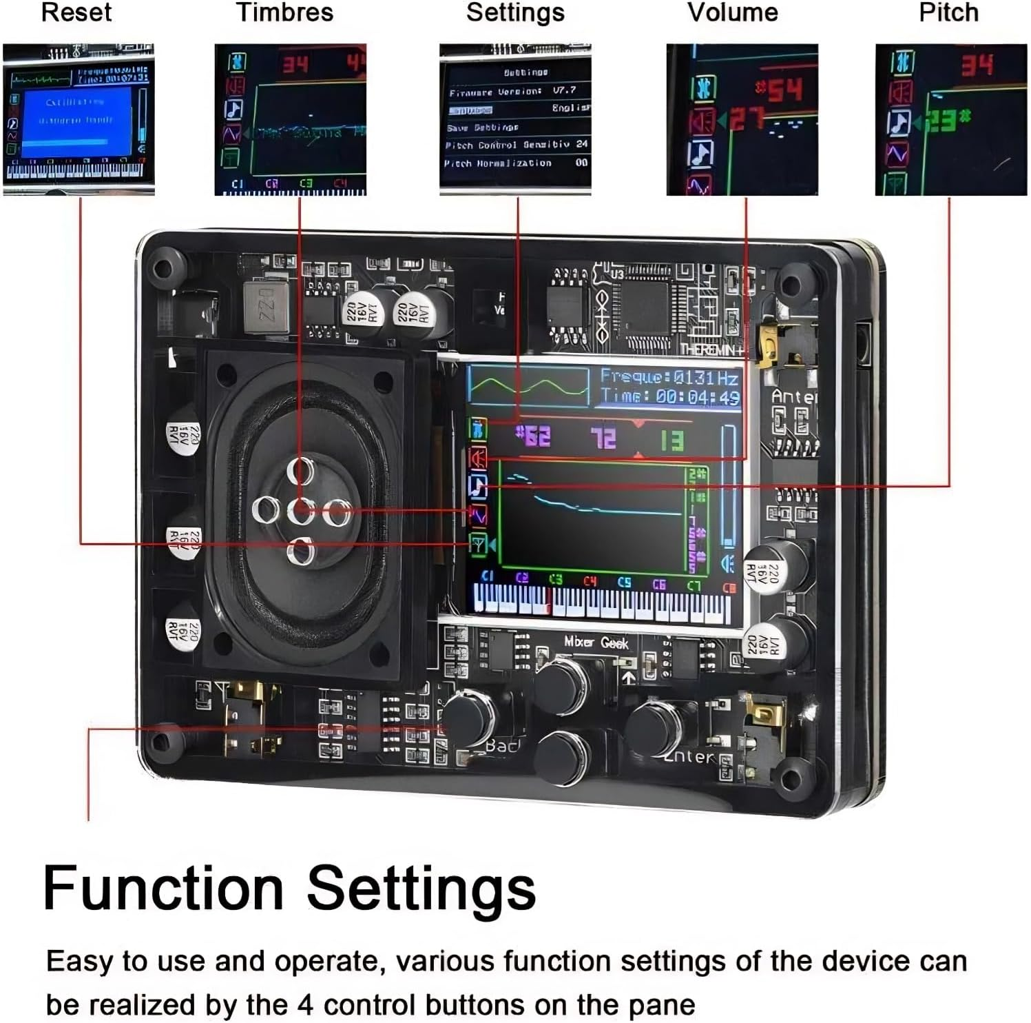 Mini Theremin Musical Electronic Instrument Type C Voices Theremin Vintage Musical Module Ingenious Electronic Instrument Multiple Adjustable Voices Creative Instrument,With Color Screen image number 1
