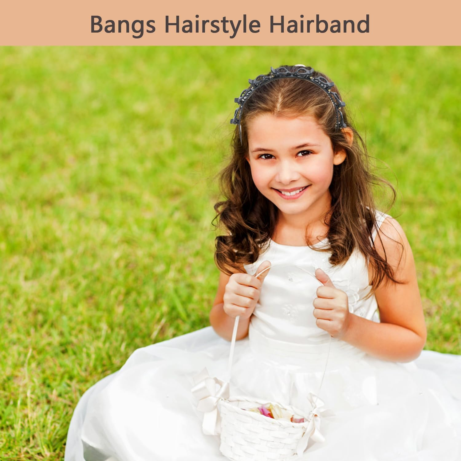 Amexo 4 Pieces Headband with Clips, Double Bangs Hairstyle Hairpin Clip Headband Twister Headbands for Women Girls (Black, Brown) image number 2