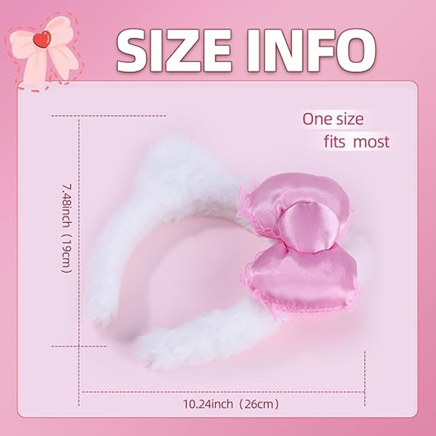 Cat Ears Headband Pink Bow White Hair Accessories, Kitty Bow Costume Hair Accessories Kawaii Stuff Gift image number 2
