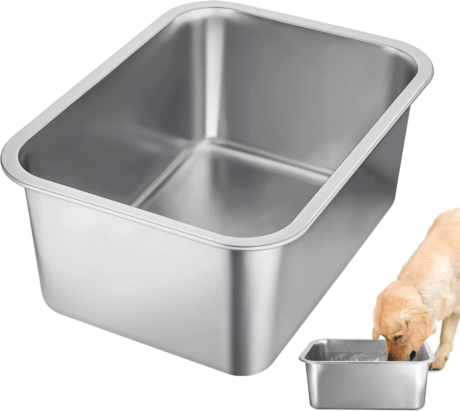 3 Gallons Extra Large Dog Water Bowl, Durable Stainless Steel Dog Bowl, Safe High Capacity Water and Food Bowl for Large, X-Large Breed Dogs Indoor Outdoor image number 1