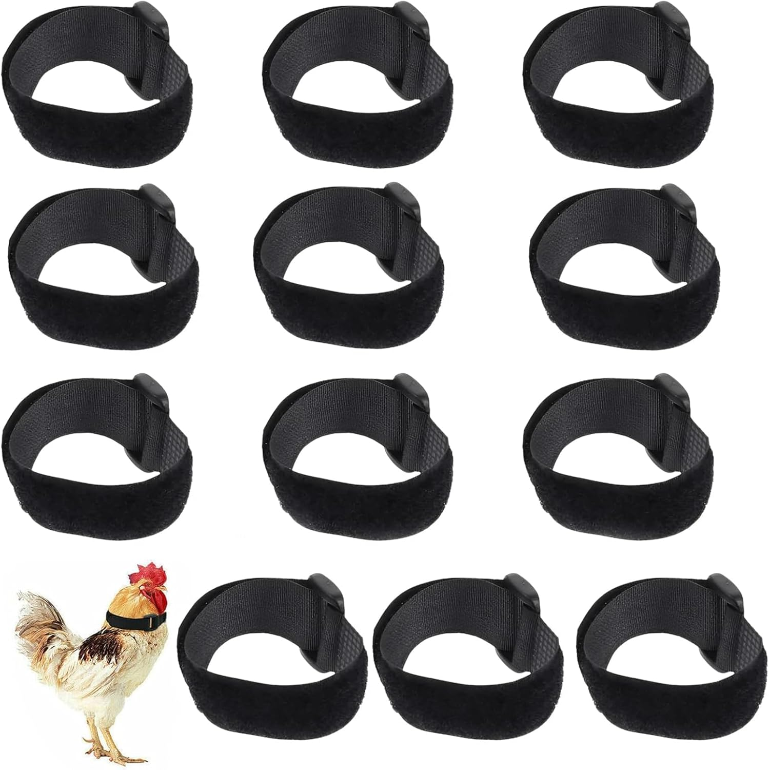 Fokmuaex 12 PCS No Crow Rooster Collar - Anti-Hook Noise-Free Neckband, Stops Chicken Crowing & Neighbor Disturbance, Safe Humane Design for Roosters