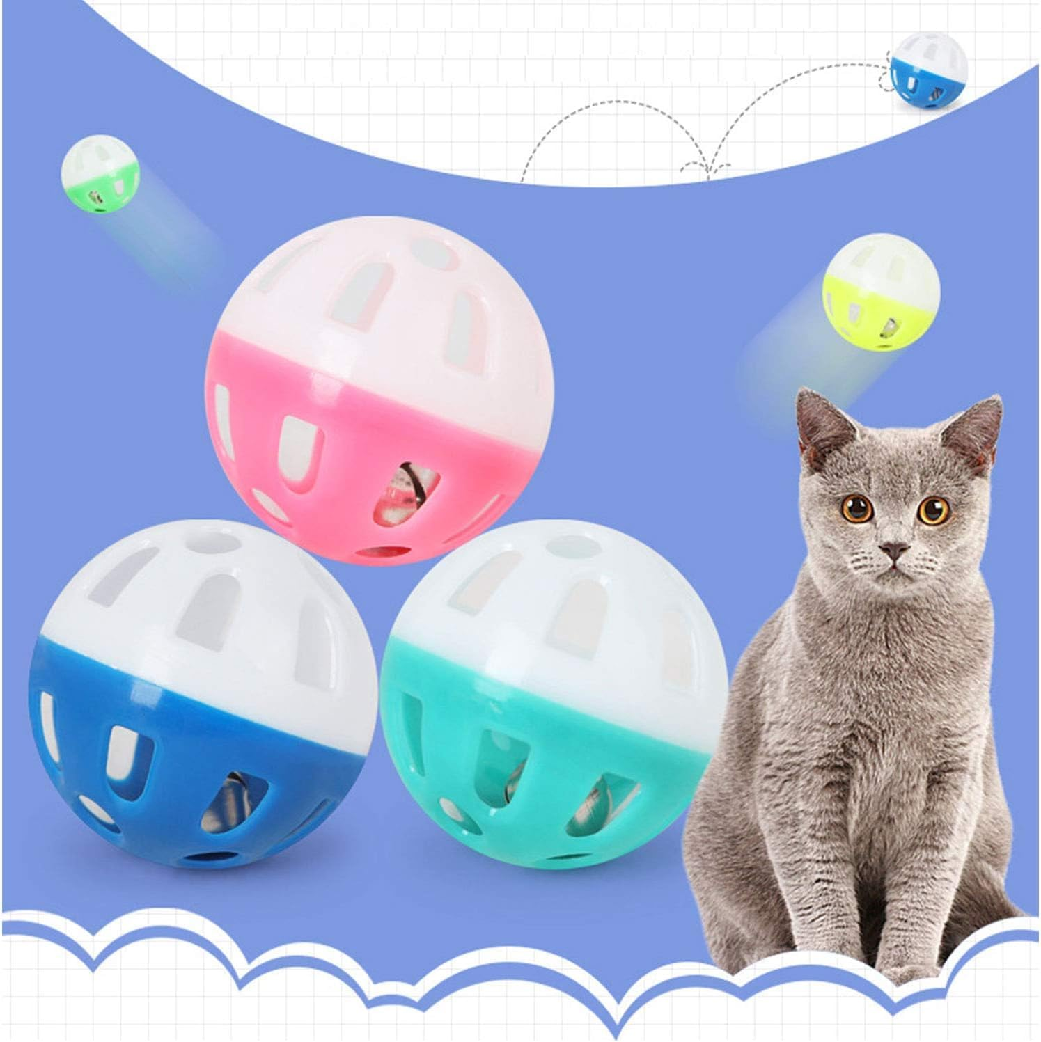 THJOPOKEEL 12PCS Cat Toy Ball with Bell, Pet Toy Cat Bell Ball Cat Toy with Bell Cat Jingle Balls for Cats Kitten, Rattle Ball Toys Random Color image number 4