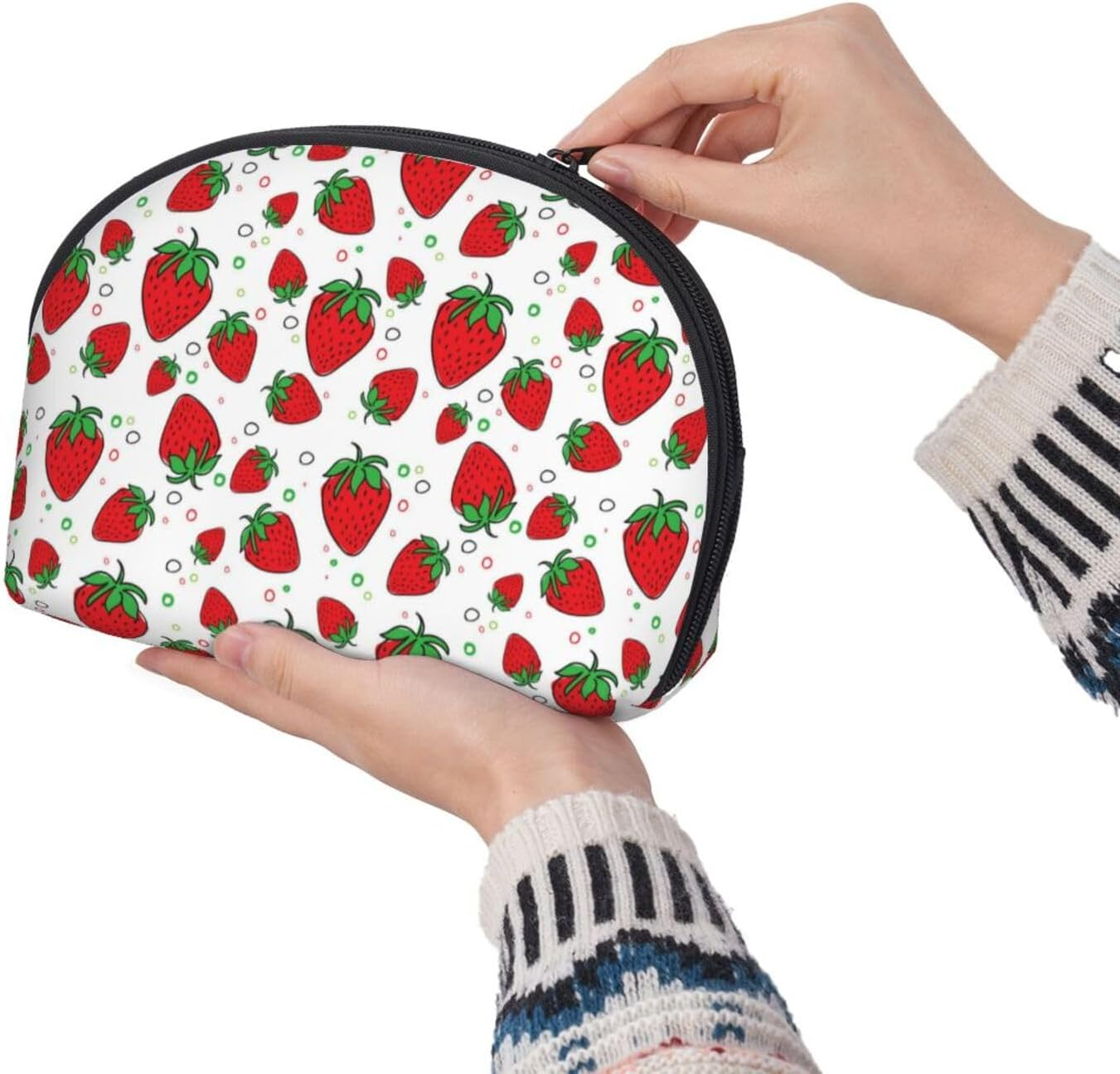 Cozimangoe Coin Pouch Makeup Bags Set, 2 Piece Shell Shape Cosmetic Bag with Pockets for Daily Travel Handbag Lipstick Keys Toiletry, Personalized Strawberry image number 3