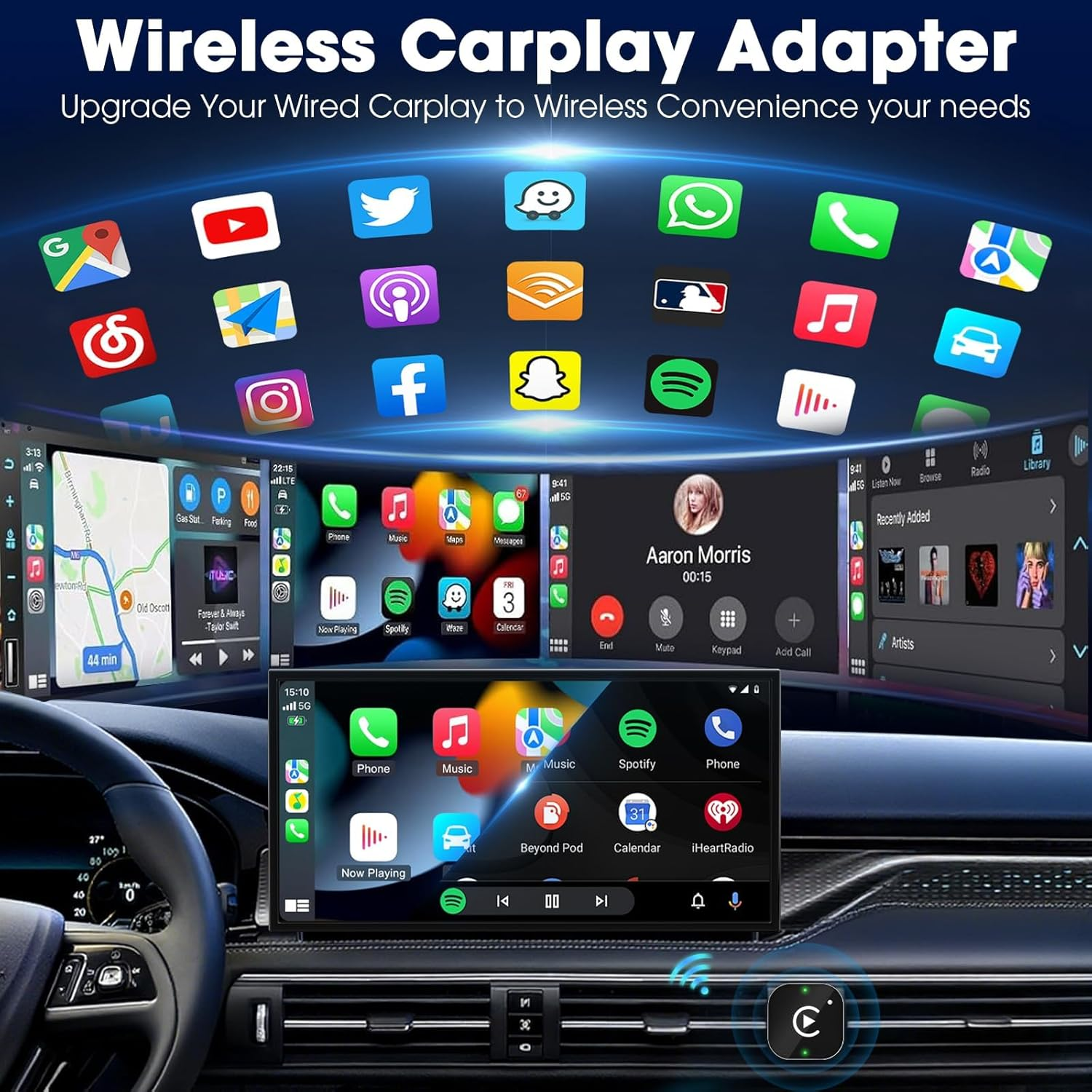 Wireless Carplay Adapter & Android Auto,2025 Upgrade Wired Carplay to Wireless,2-In-1 Mini USB Design with Fast Stable Connection Car Play for Apple Ios 10+, Android 11+ Version