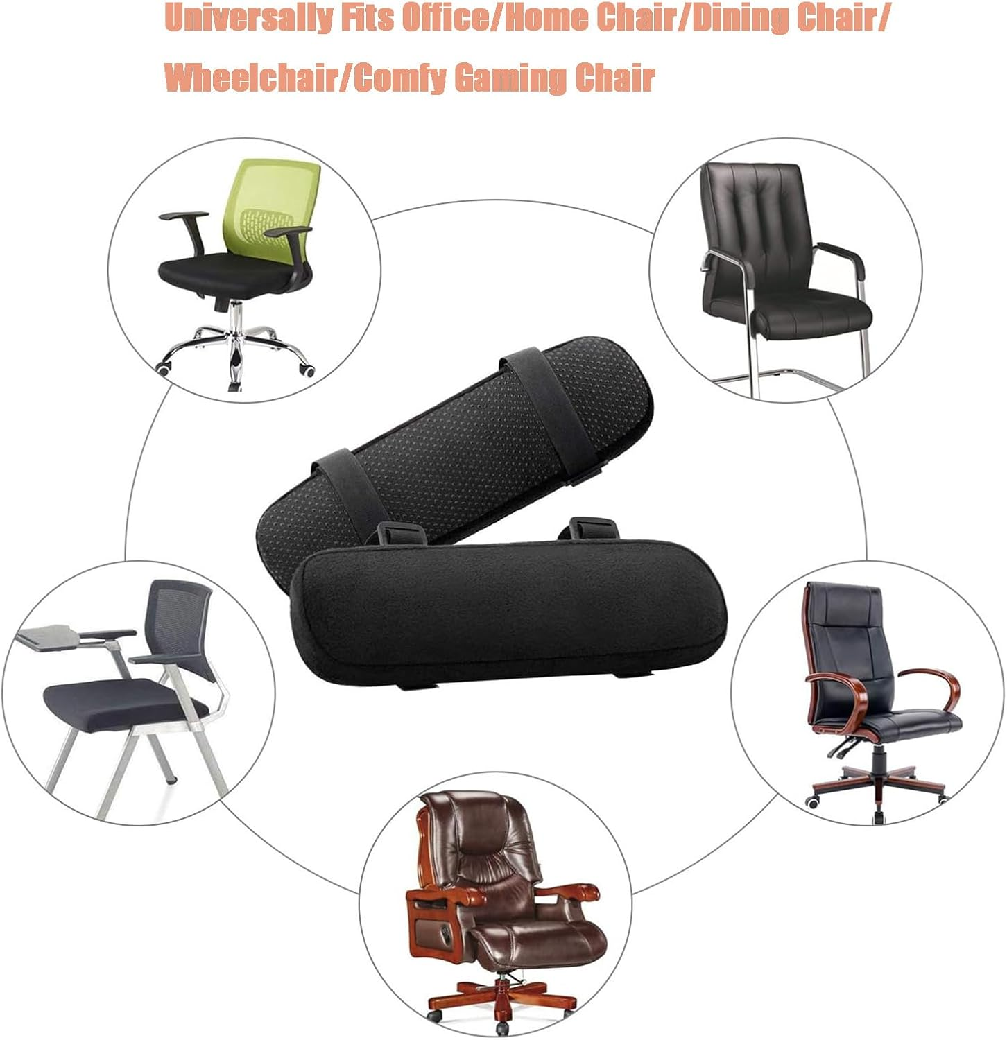 2 Pack Chair Armrest Pads 2 Pack - Memory Foam Elbow Cushion, Adjustable & Non-Slip for Office/Home/Gaming Chairs, Washable & Universal Fit - Pressure Relief for Wrists, Arms image number 1