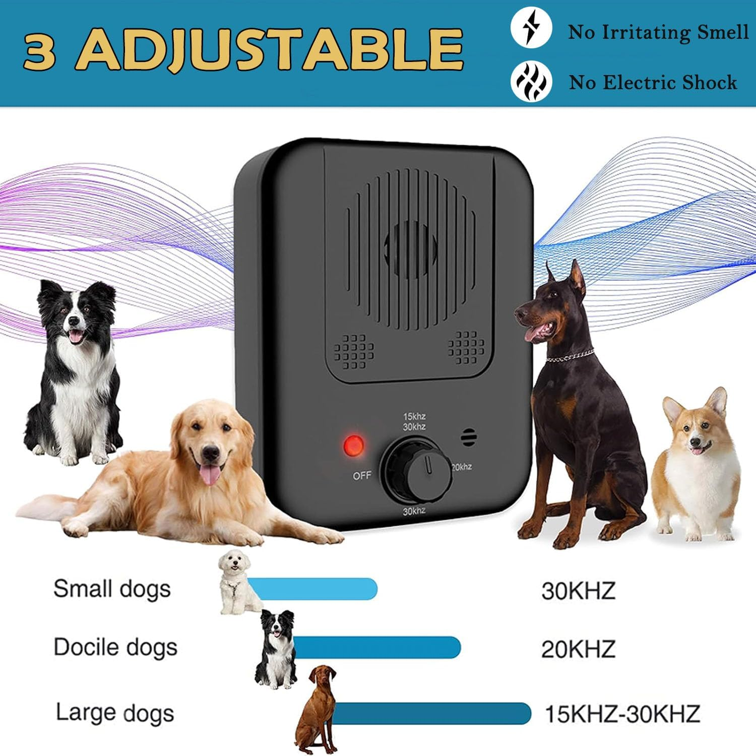 Wakouter anti Barking Device, Ultrasonic Dog Barking Silencer with 3 Modes, Rechargeable, Waterproof Dog Barking Control Deterrent Devices, Stop Neighbors Dog from Barking for All Breeds of Dogs image number 6