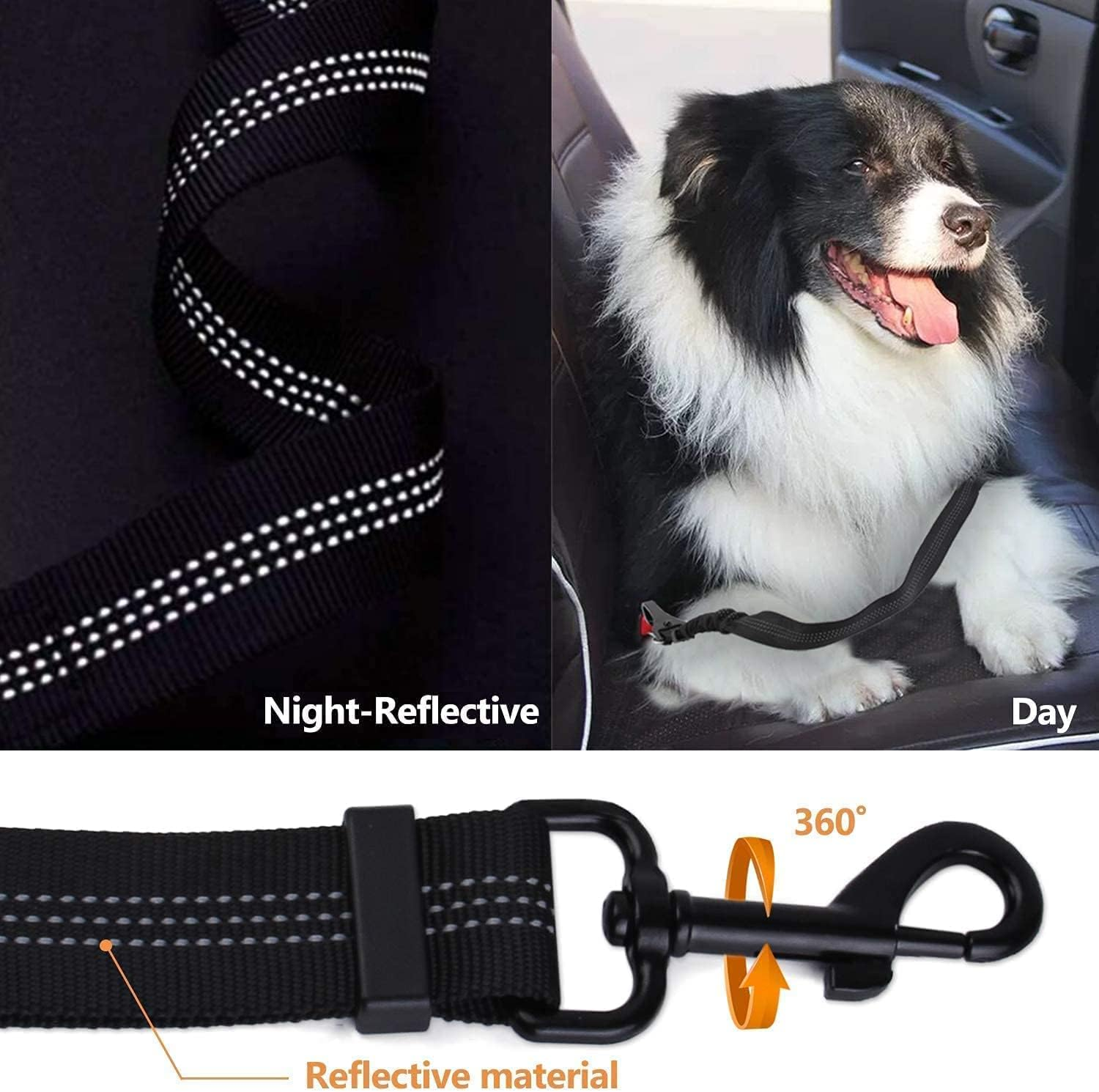 Kelivi 2-In-1 Dog Car Seat Belt 2 Packs Adjustable Dog Seat Belts for Car, Hook Latch Bar & Seatbelt Buckle Pet Dog Car Harness Belt for Vehicle Trip (Black) image number 3
