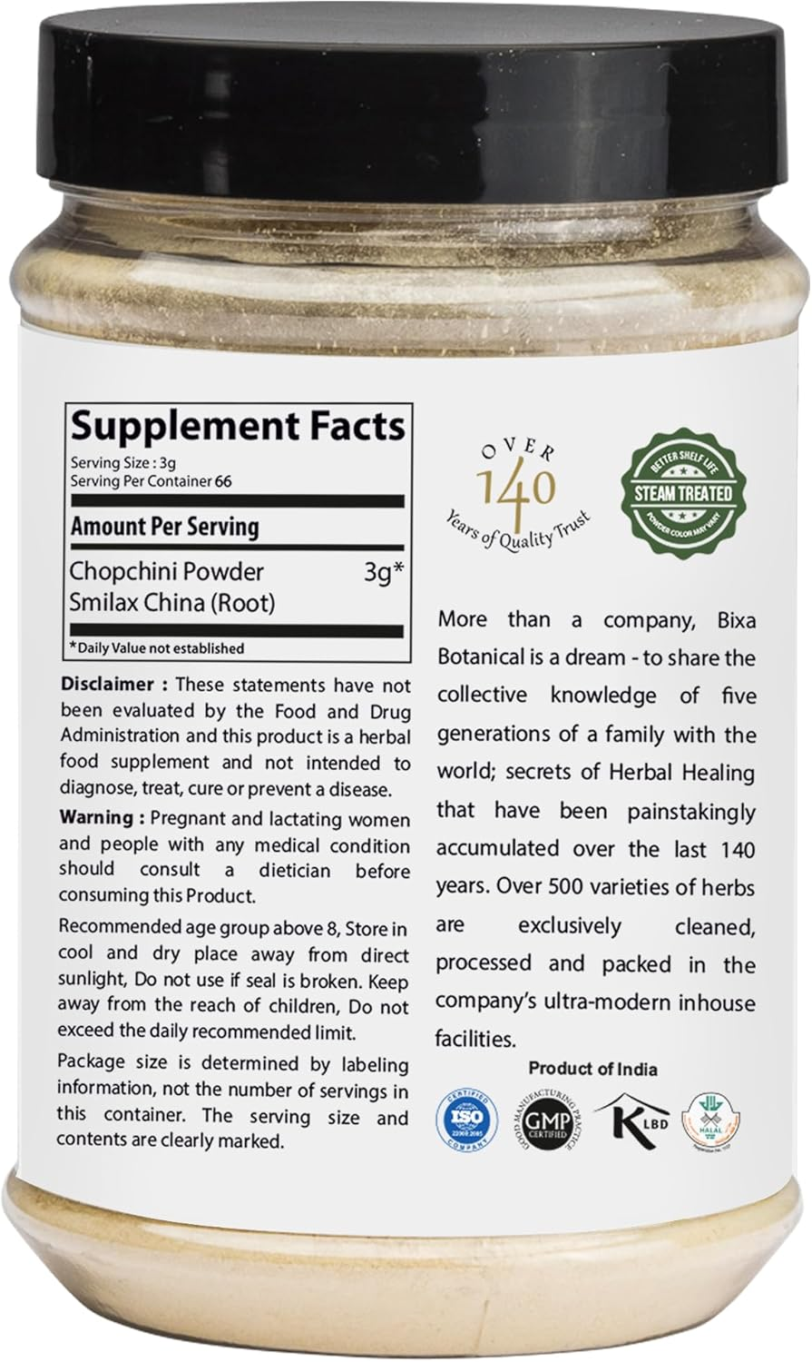 Bixa BOTANICAL Chopchini Root Powder (Smilax China), Supports Healthy Kidney & Digestive Function - 7 Oz (200G) image number 3