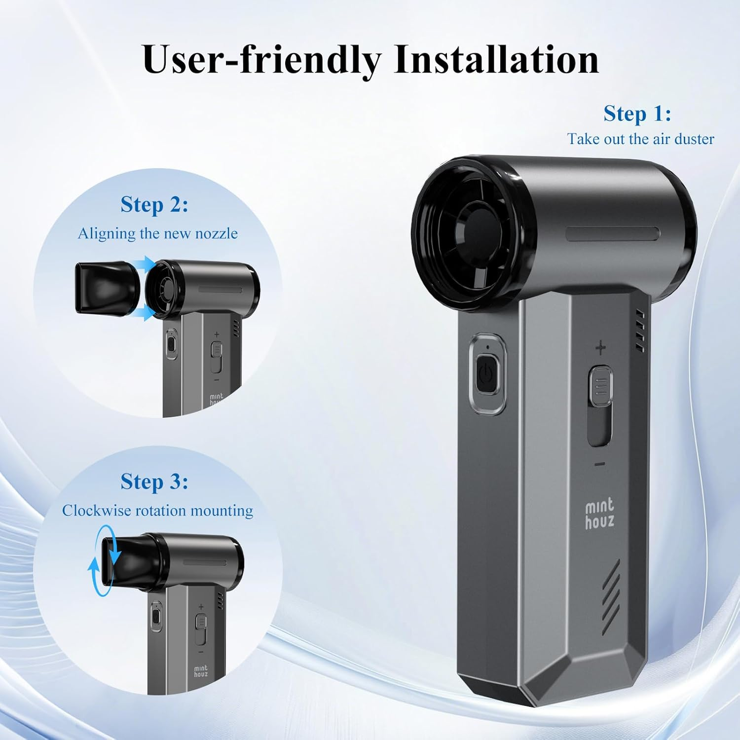 Minthouz 180000RPM Super Power Handheld Air Duster, Slider Adjustable Electric Air Blower, Type-C Rechargeable, Portable &Lightweight, Dust Blower for Home, Outdoor, Car and Keyboard image number 3