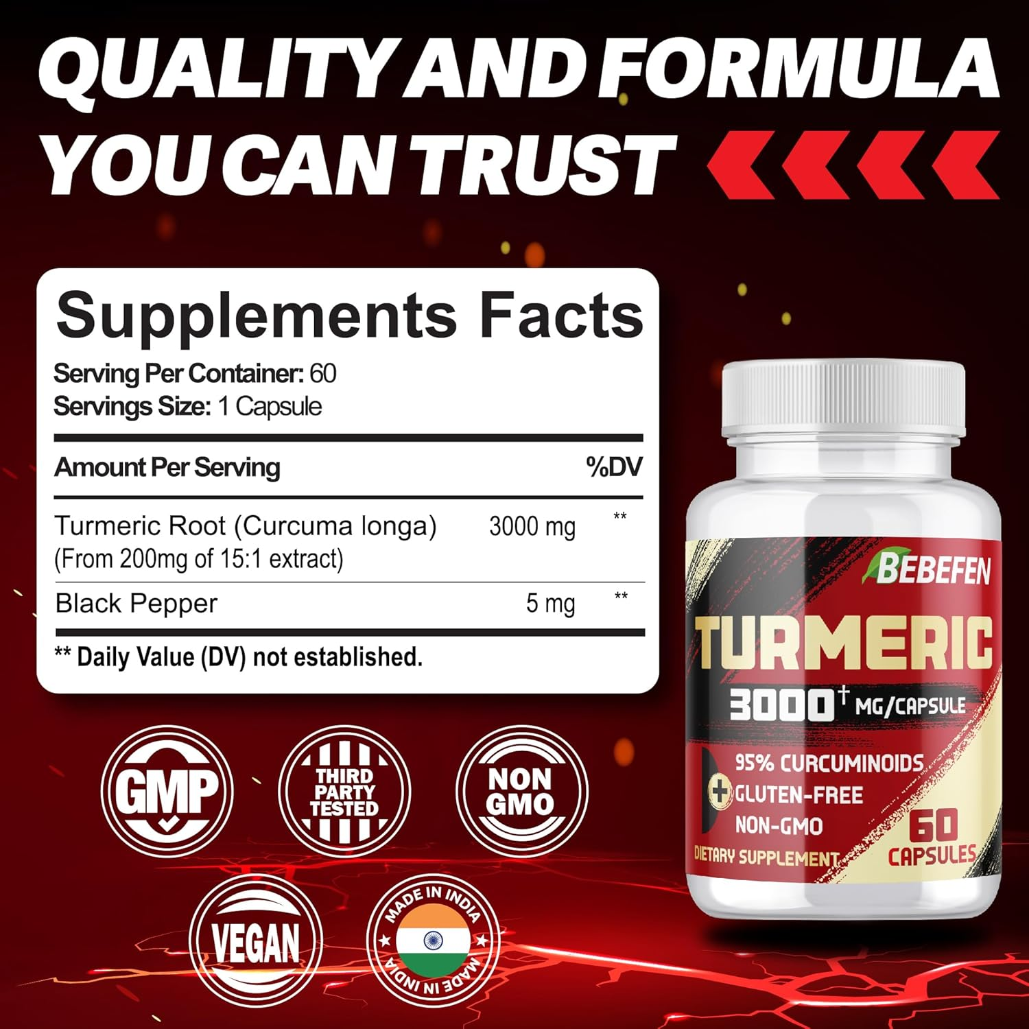 Turmeric Curcumin with Black Pepper 95% Standardized Curcuminoids | 2 Month Supply | Non-Gmo, Gluten Free